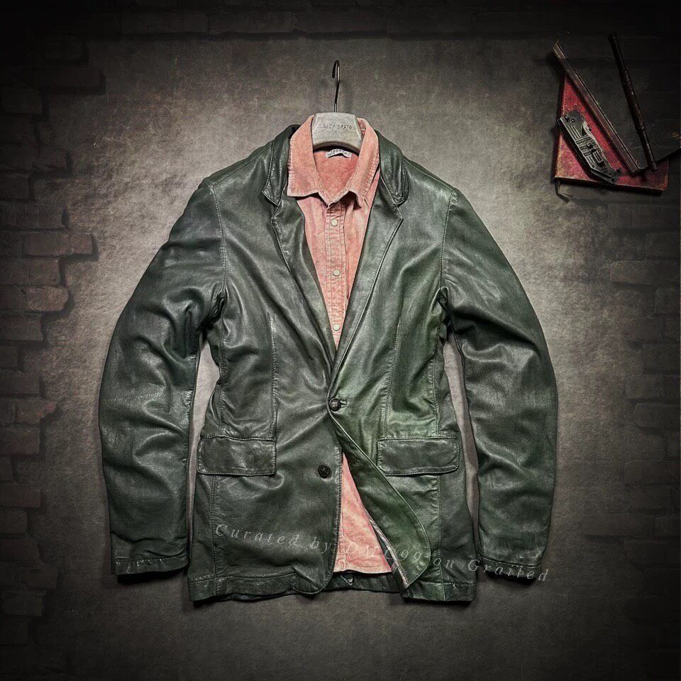 Giorgio Brato Giorgio Brato Men's Green Leather Jacket Size US M / EU 48-50 / 2 - 1 Thumbnail