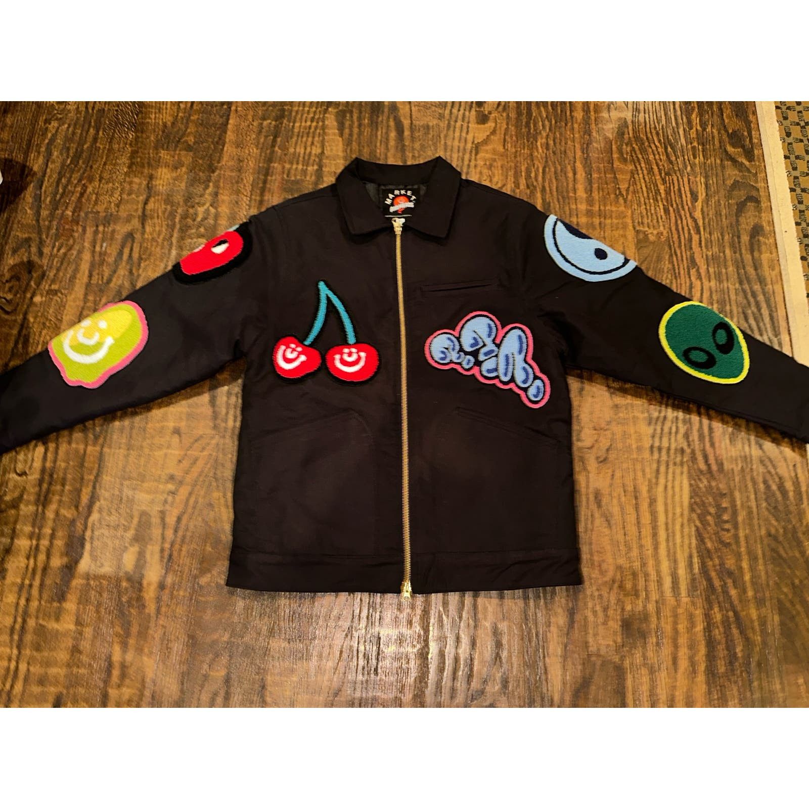 image of Market Airheads Flavor Blasted Patch Cotton Zip-Up Jacket - Size M in Black, Men's