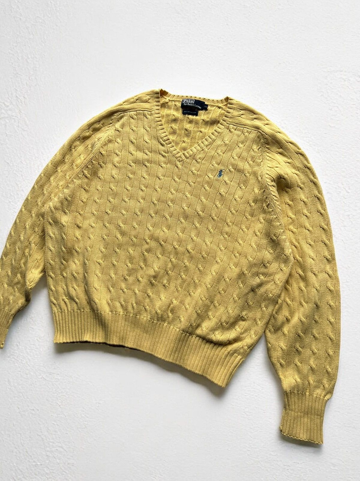 Polo Ralph Lauren × Vintage POLO RALPH LAUREN KNITTED SUN YELLOW SWEATER V NECK Size US XXL / EU 58 / 5 - 3 Thumbnail