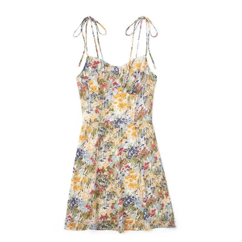 image of Vintage Retro Floral Lace Up Camisole Dress, Women's (Size Medium)