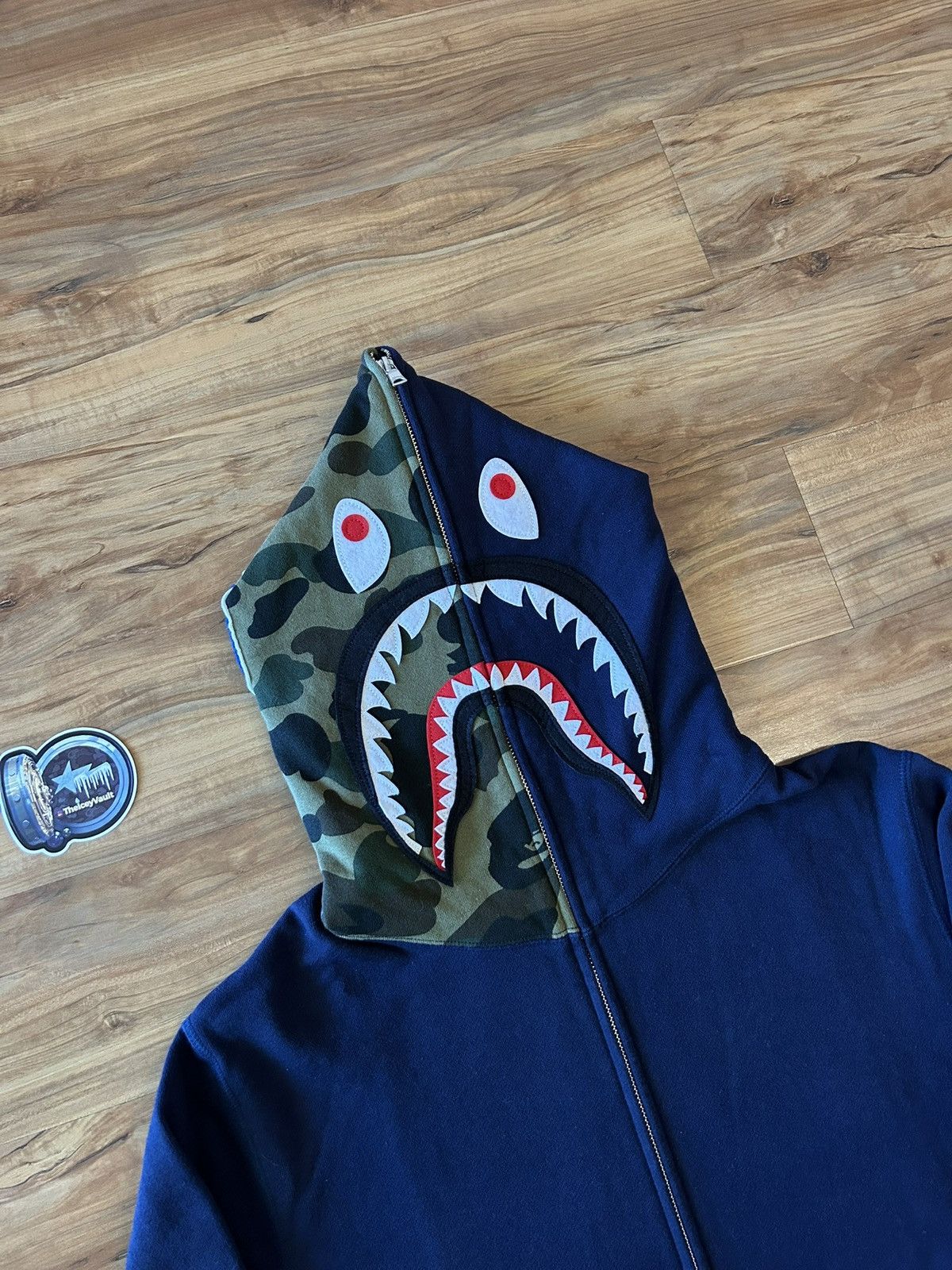 Bape Bape Navy/Green Camo Shark Full Zip Hoodie Size US XL / EU 56 / 4 - 2 Thumbnail