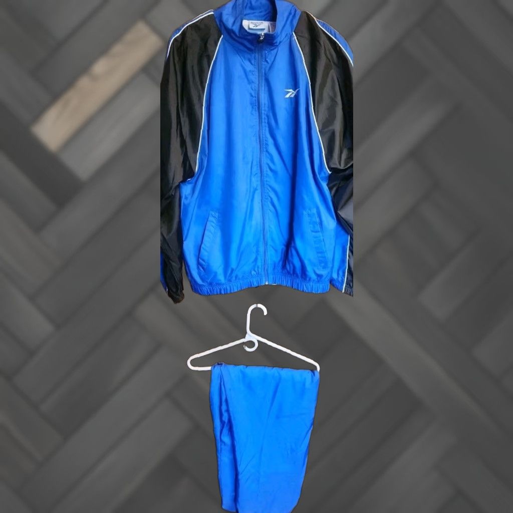 Reebok VINTAGE Reebok Track Suit Mens M Medium Blue Black Logo Nylon Lined Jacket Pants Set Size 40R - 1 Thumbnail