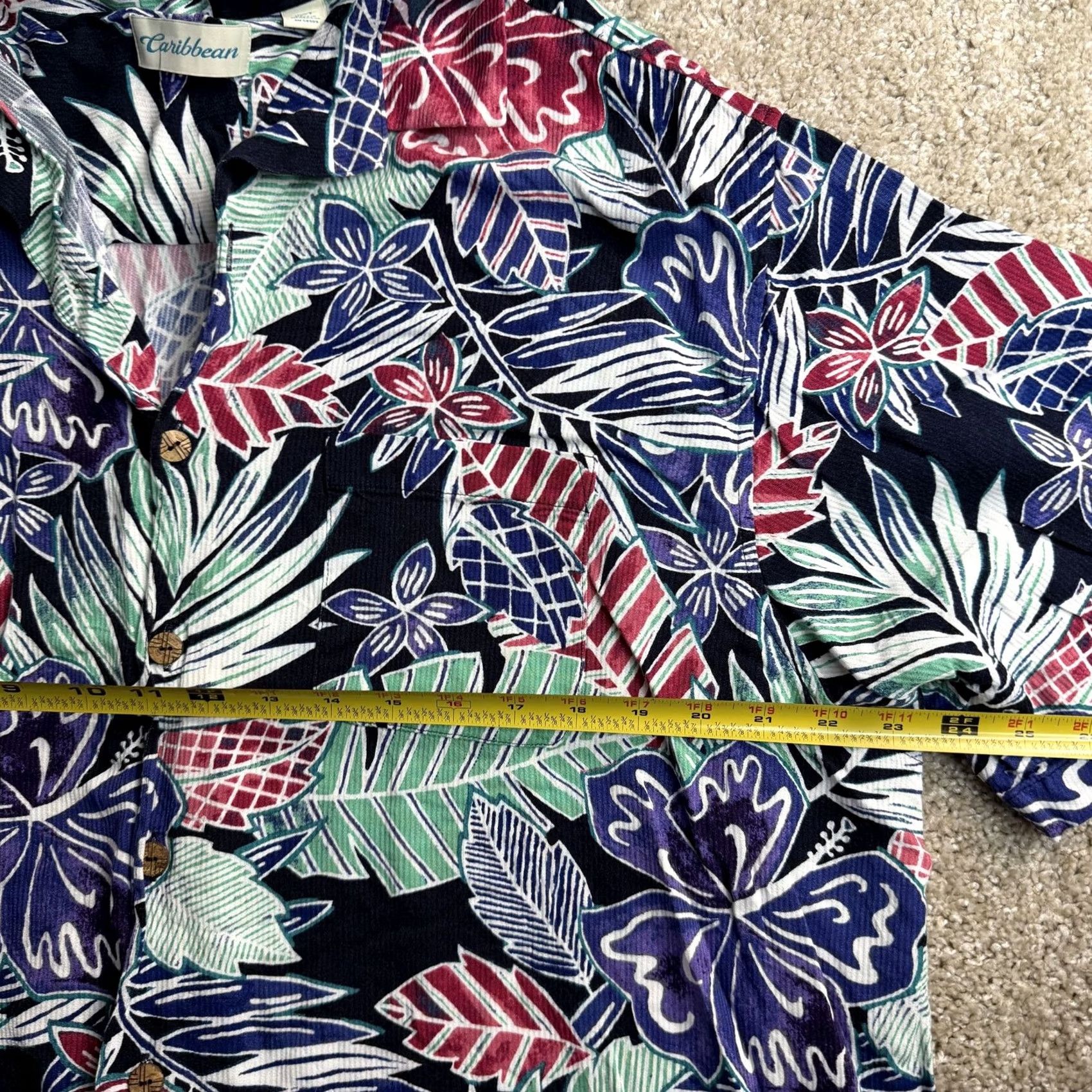 Vintage Caribbean Shirt Mens 3XLT Blue Floral Hawaiian Short Sleeve Button-Up Rayon Shirt Size US XXL / EU 58 / 5 - 5 Thumbnail