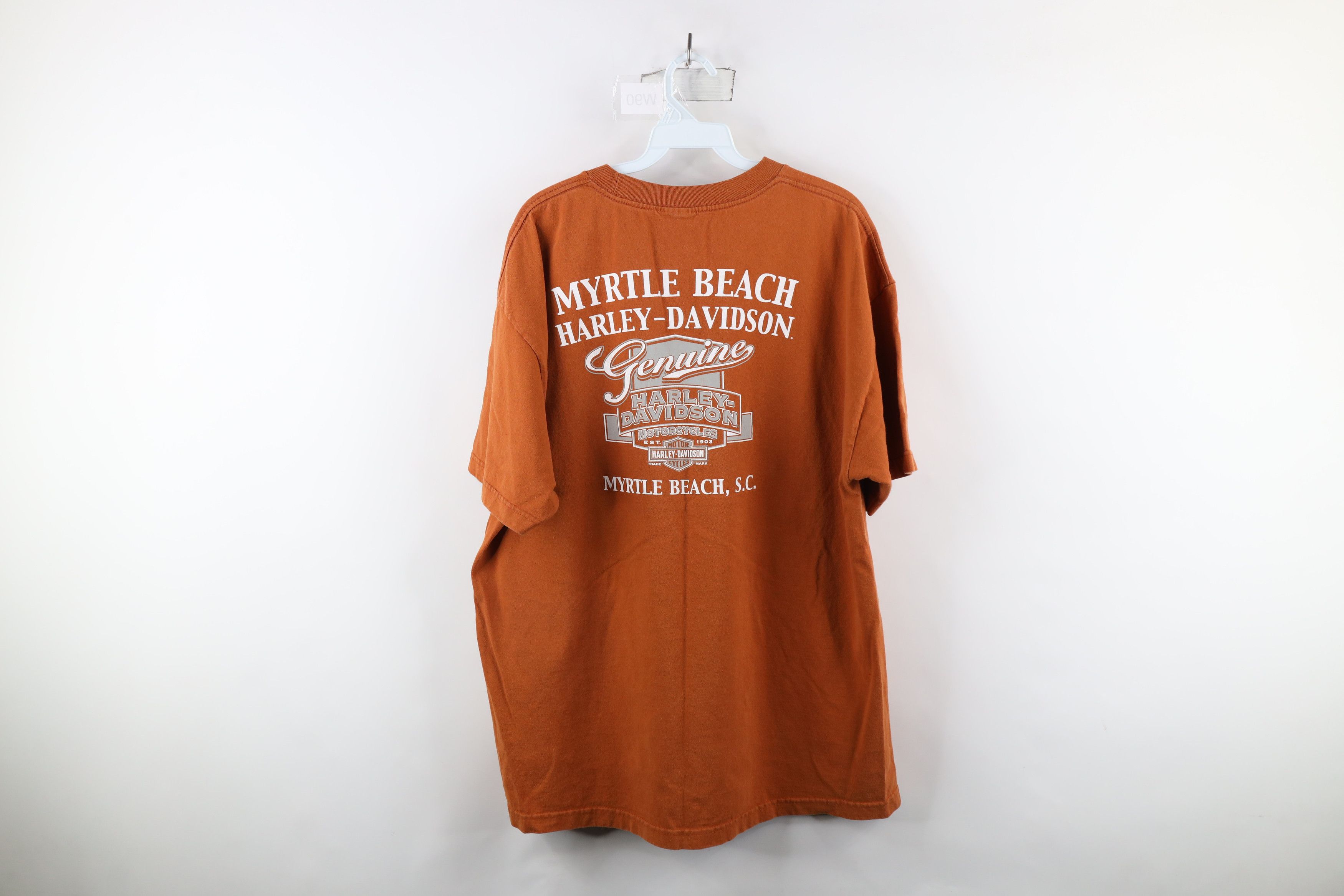 Harley Davidson × Vintage Vintage Y2K Harley Davidson Spell Out Eagle T-Shirt Orange Size US XL / EU 56 / 4 - 11 Thumbnail