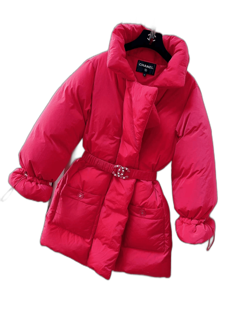 Chanel Chanel Red Long Down Jacket with Belt Size S / US 4 / IT 40 - 1 Thumbnail