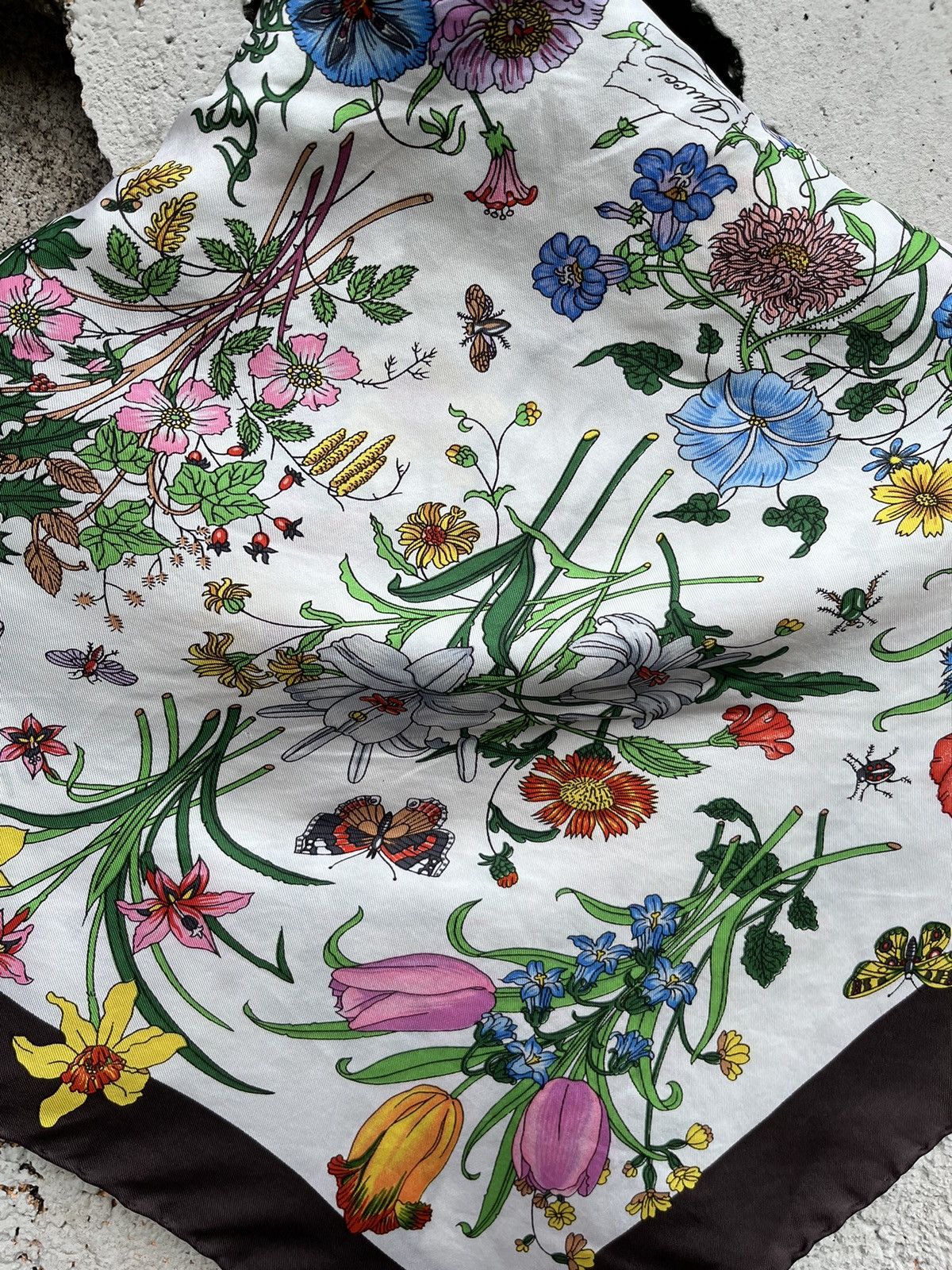 Designer Vintage 80s Gucci Iconic Florals Scarf Size ONE SIZE - 4 Thumbnail