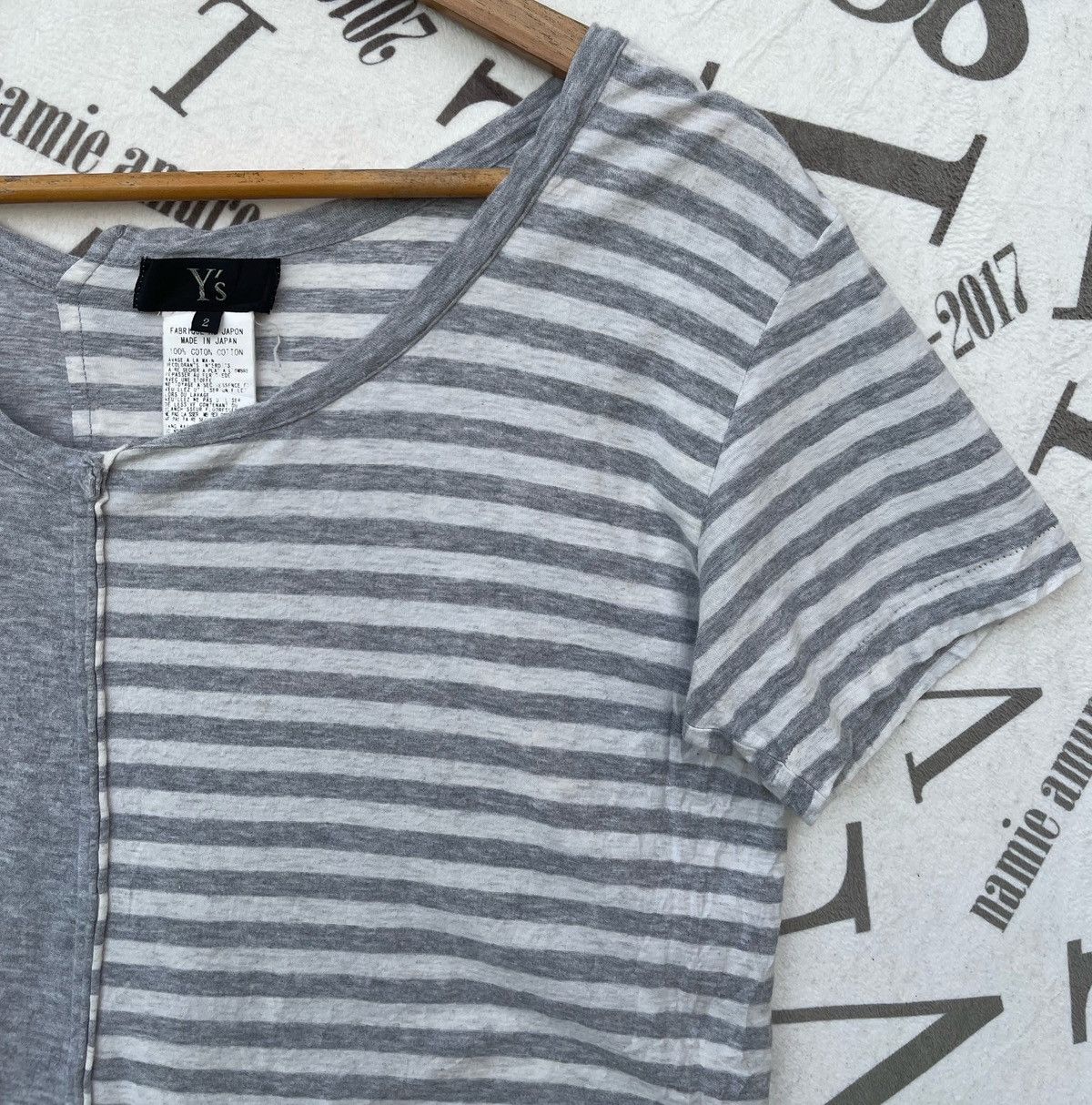 Yohji Yamamoto 🔥Vintage Y's by Yohji Yamamoto Asymmetrical Striped T-shirt Size S / US 4 / IT 40 - 6 Thumbnail