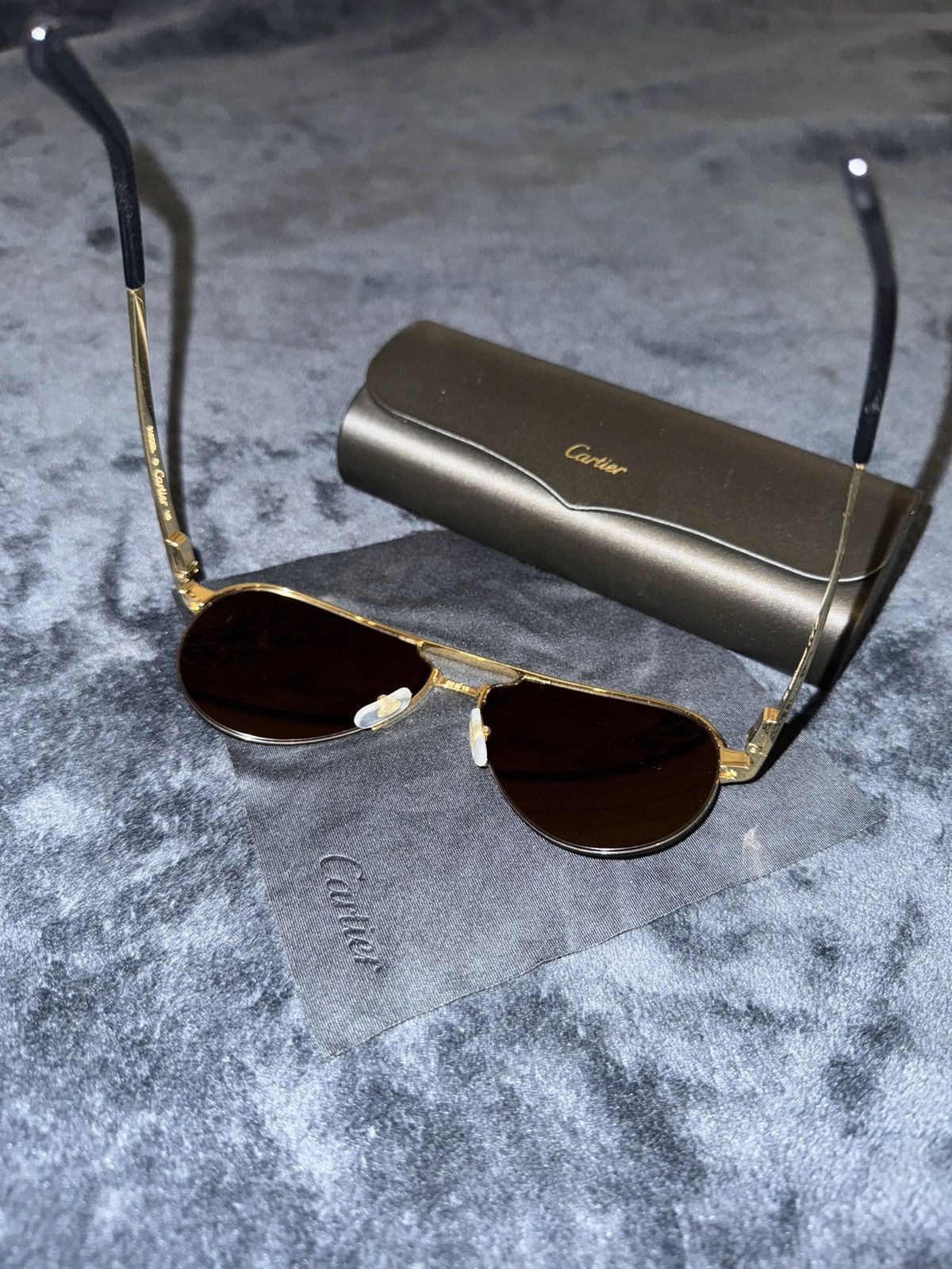 Cartier Cartier Men's Half-Rim Metal Aviator Sunglasses with Logo Size ONE SIZE - 3 Thumbnail