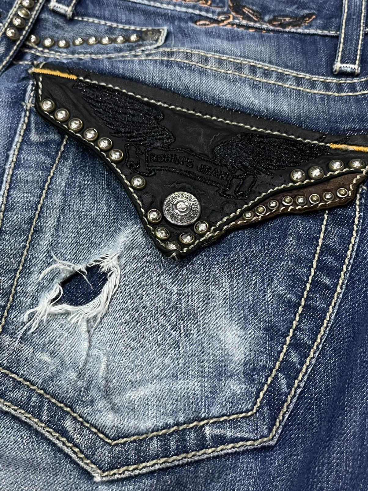 Asspizza × Robins Jeans 🔥Robin's Jean Studded Flap Distressed Denim USA Made (W33) Size US 33 - 17 Thumbnail