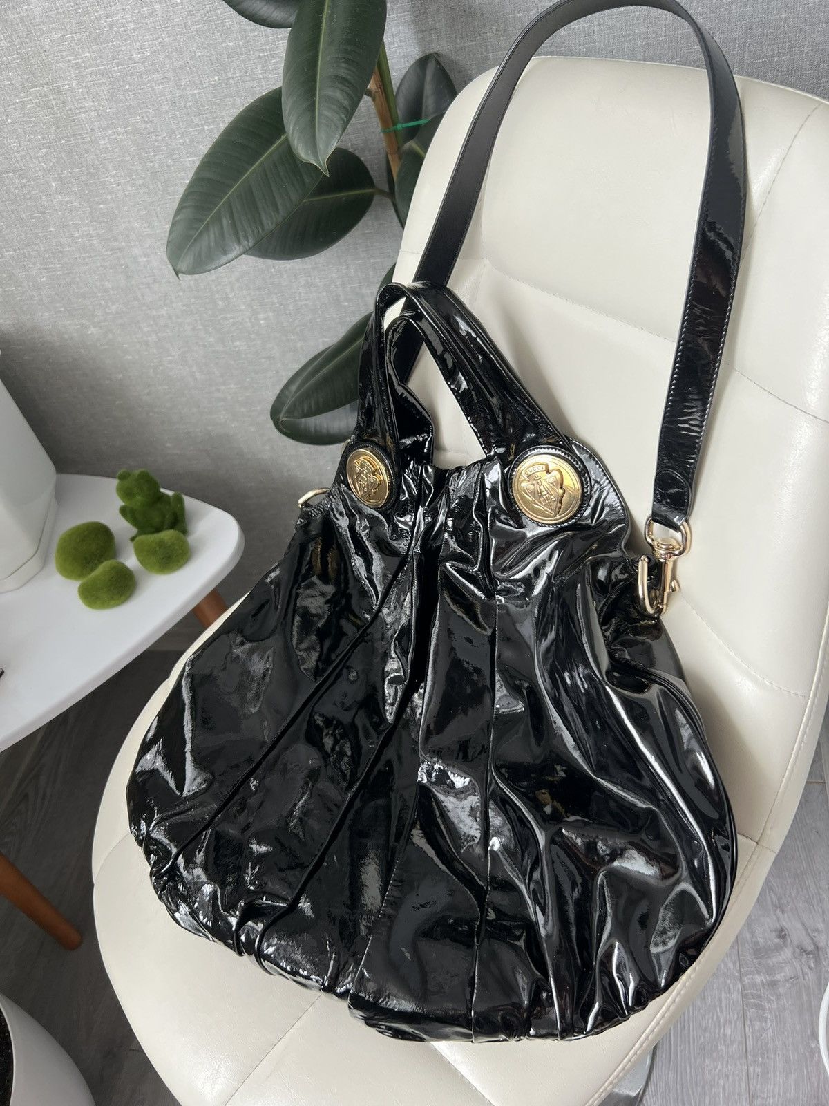 Gucci GUCCI Hysteria Pleated Black Patent Leather Shoulder Bag Size ONE SIZE - 2 Thumbnail