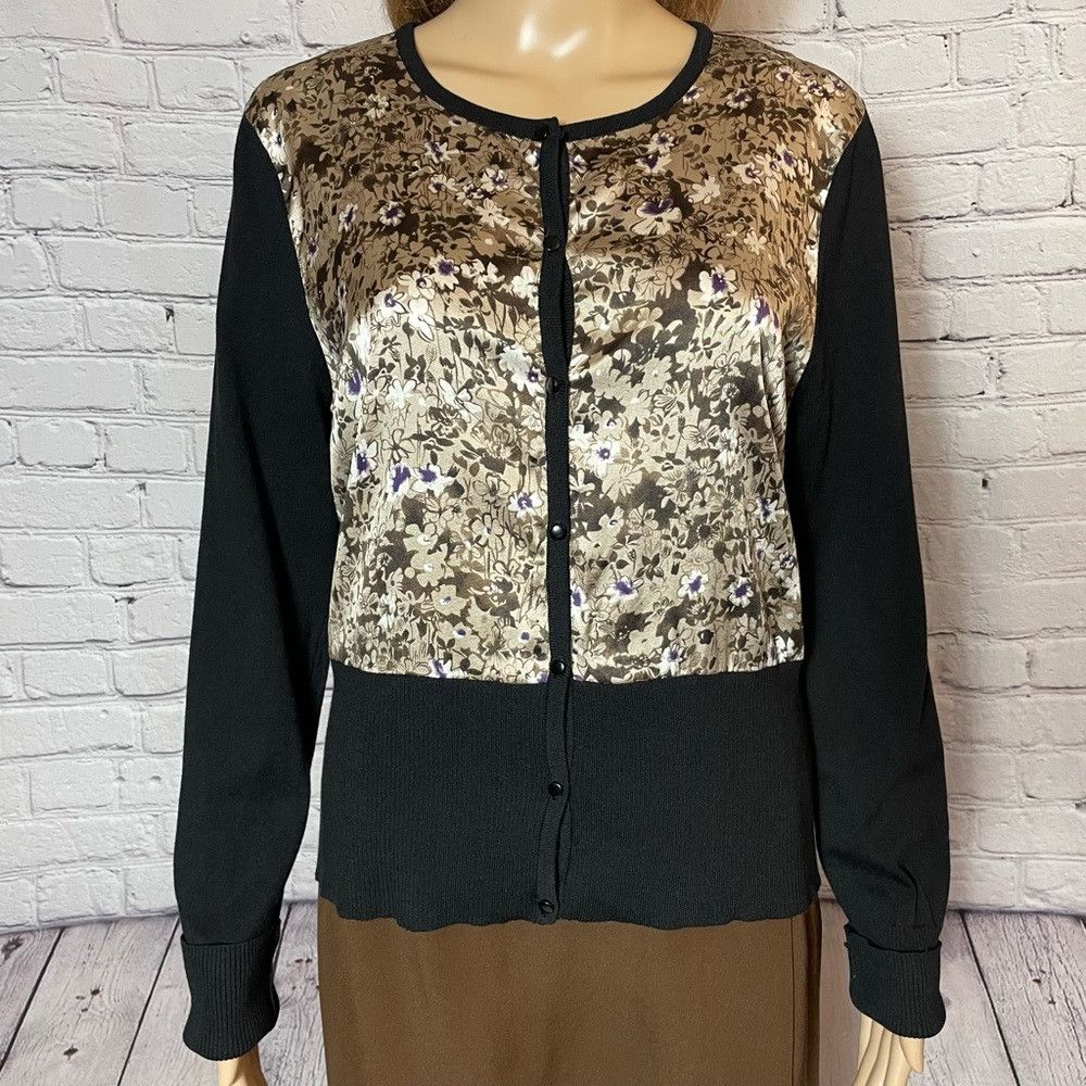 Geoffrey Beene Geoffrey Beene Floral Silk Inset Knit Button Front Cardigan Size M / US 6-8 / IT 42-44 - 2 Thumbnail