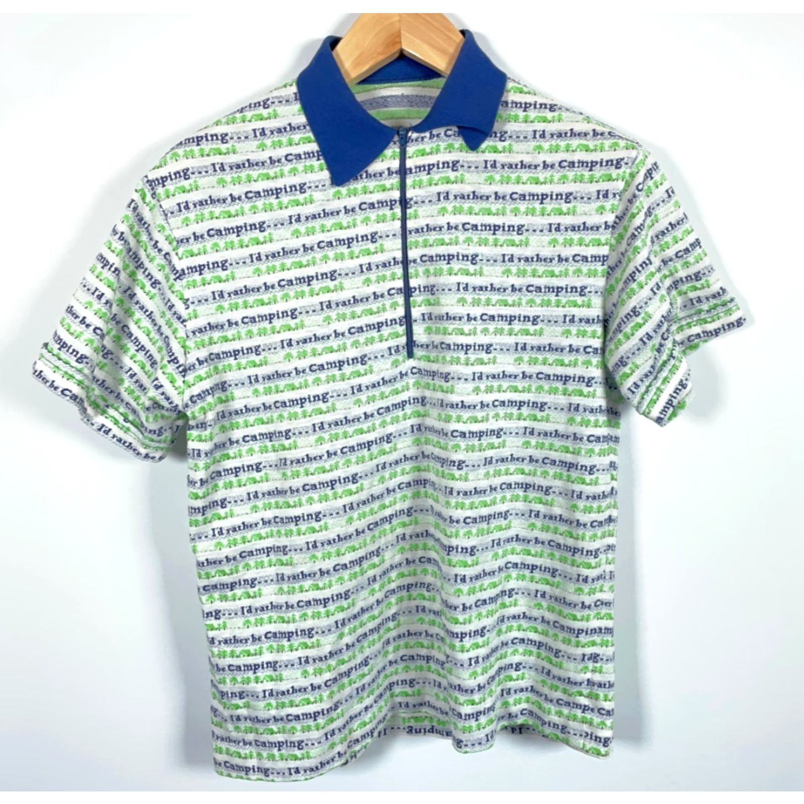 Vintage VINTAGE Polo Shirt Men's 1/4 Zip Camping Green White 90s Outdoor Retro Lightweight Textured Cotton Mix Knit Short Sleeve Regular Large Adult Mens Size US L / EU 52-54 / 3 - 2 Thumbnail