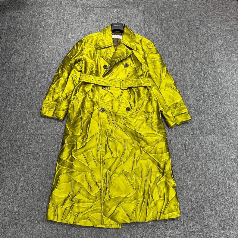 Dries Van Noten DRIES VAN NOTEN Yellow pleated lapel long coat Size L / US 10 / IT 46 - 1 Thumbnail