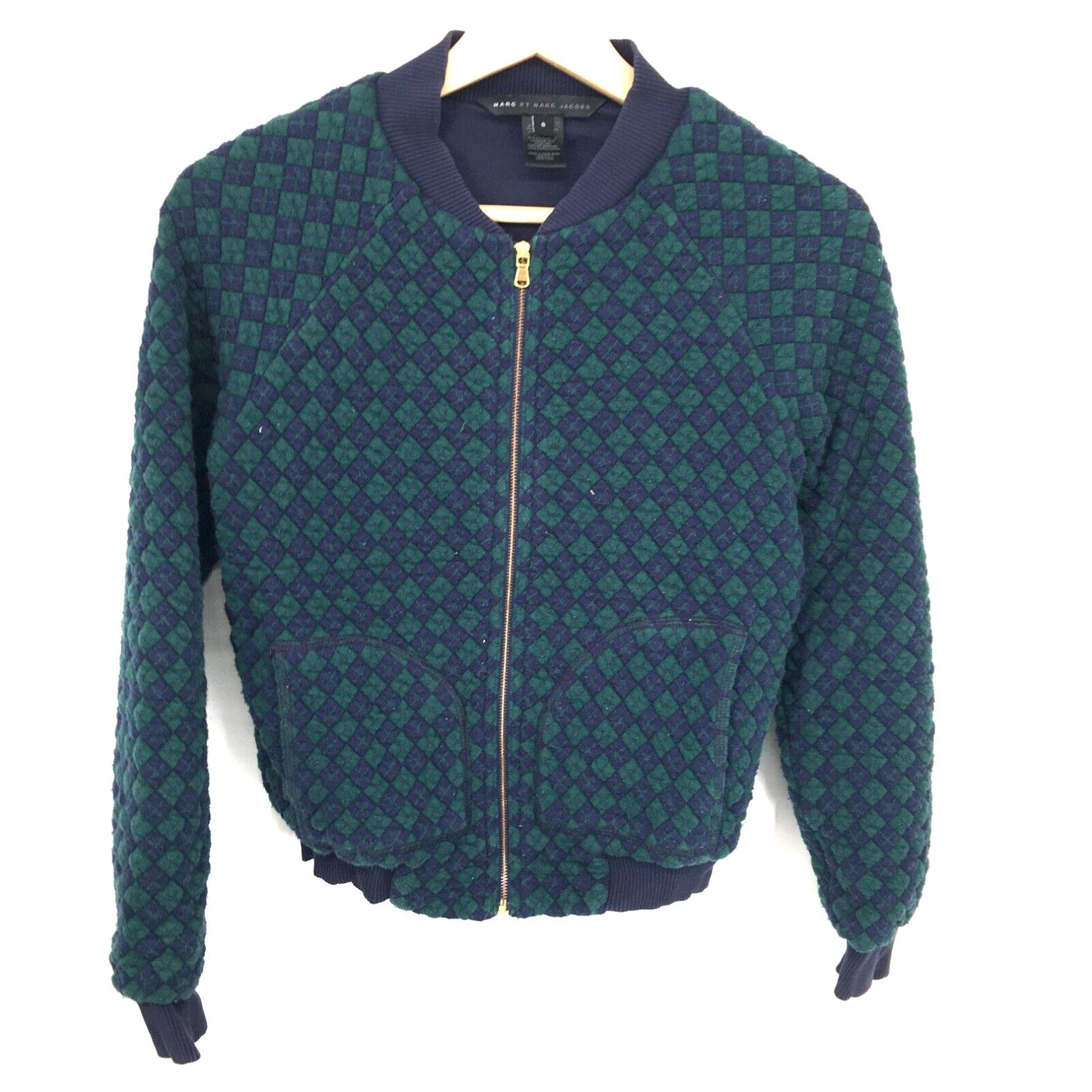 image of Marc By Marc Jacobs Zip Front Baseball Jacket Preppy Argyle Clueless 90's S Women in White (Size Sm