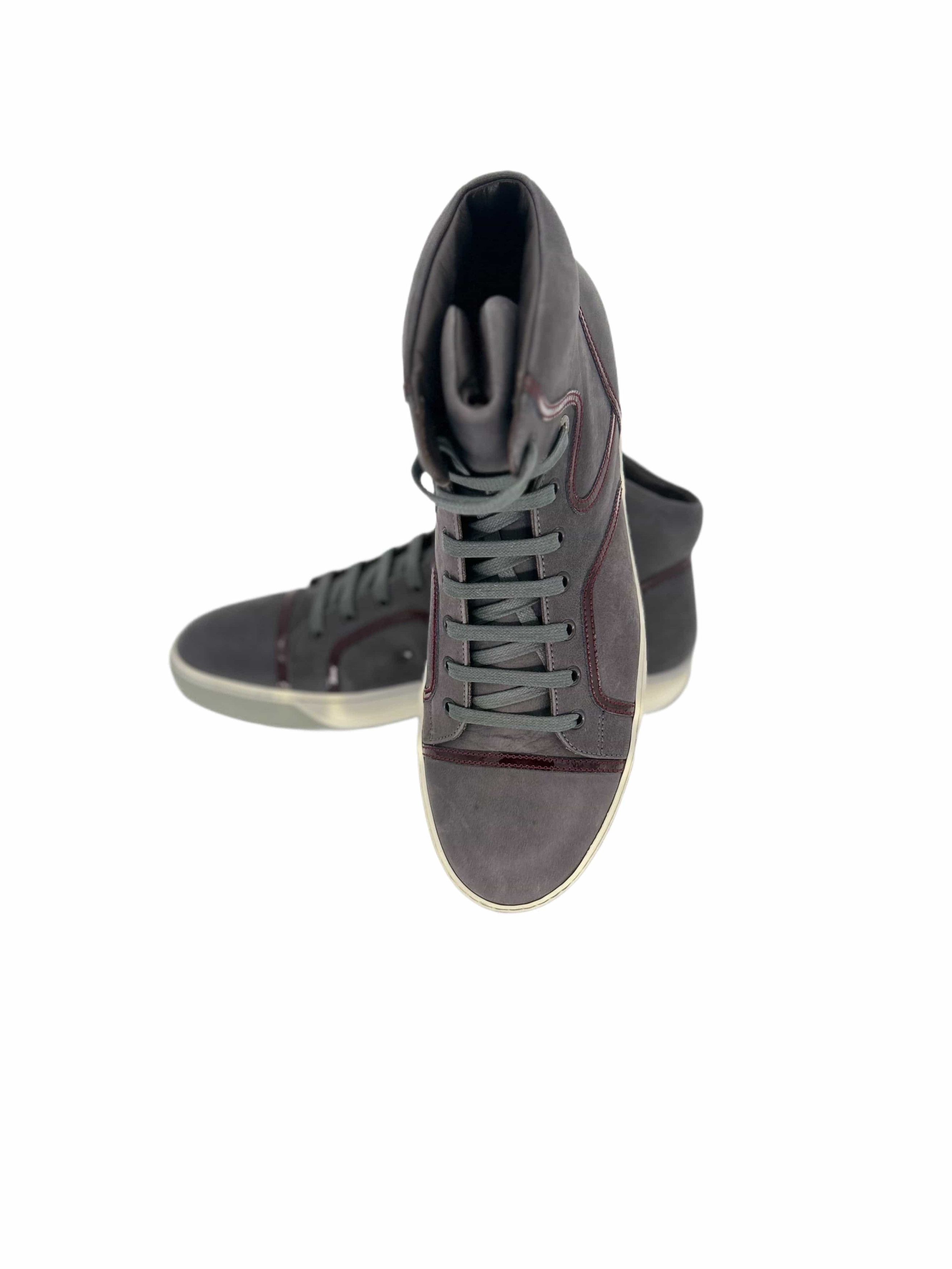 Lanvin Lanvin Grey Leather Hi Top Sneaker With Bordeaux Leather Size US 7 / EU 40 - 2 Thumbnail