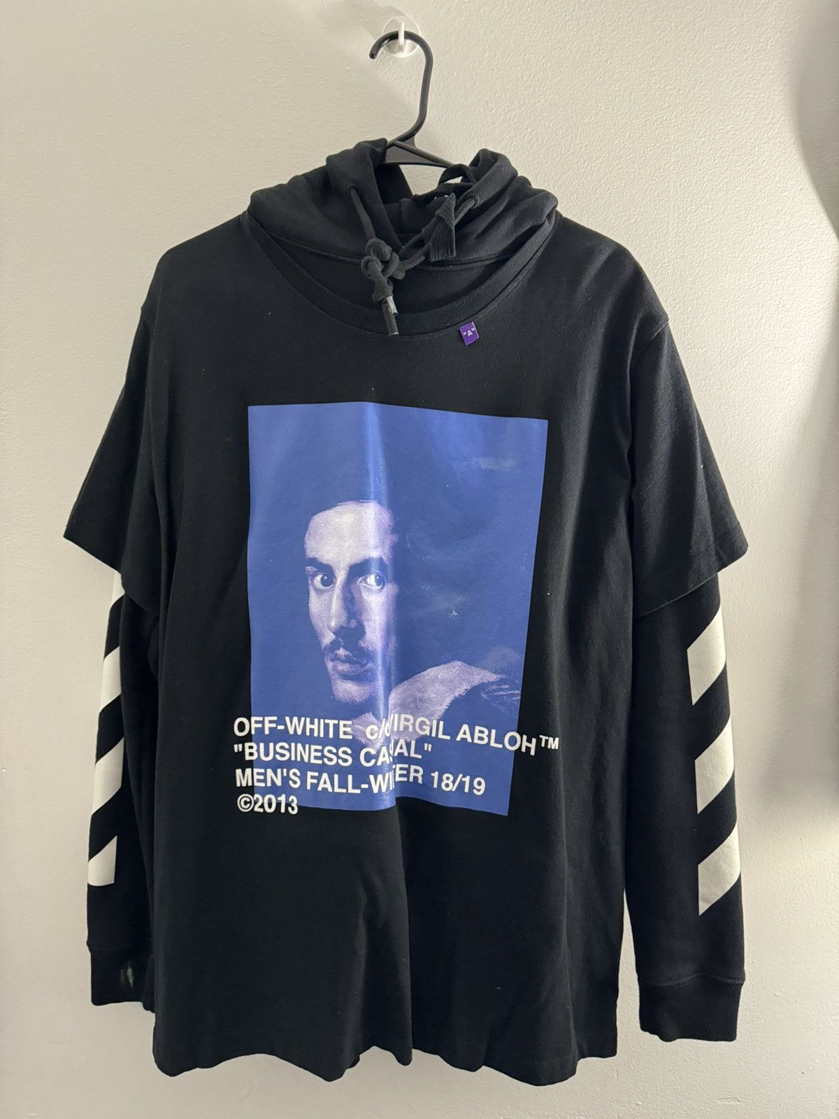 image of Off White Off-White Diag Bernini L/s Tee Hoodie in Black, Men's (Size Small)