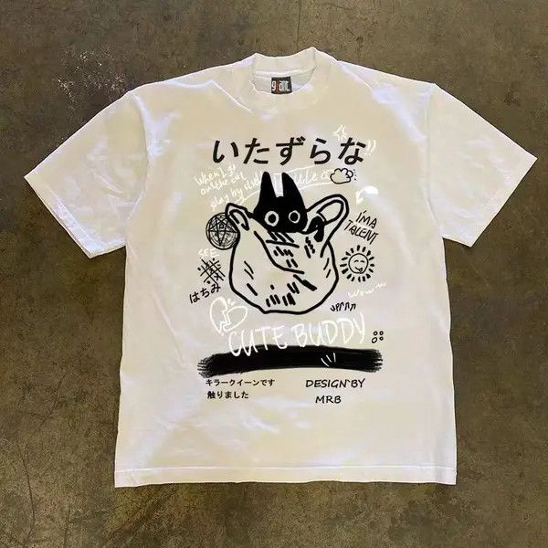 Japanese Brand Kahori x Mina Street Short Sleeve T-Shirt White Loose Print Size US M / EU 48-50 / 2 - 7 Thumbnail