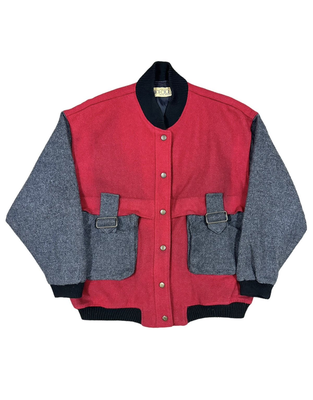 image of Vtg Men Bigi Bondage Varsity Wool Multipocket in Gray/Red (Size Medium)