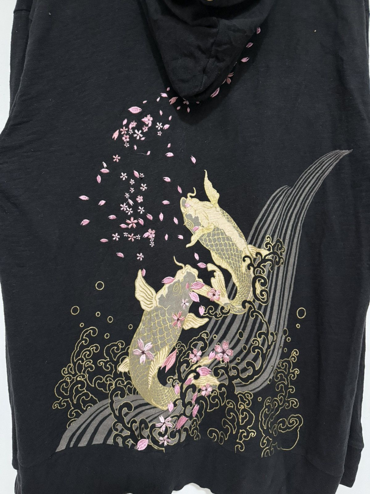 Japanese Brand Vintage Sukajan Black Embroidery Fish Koi Full Print Hoodie Size US XL / EU 56 / 4 - 6 Thumbnail