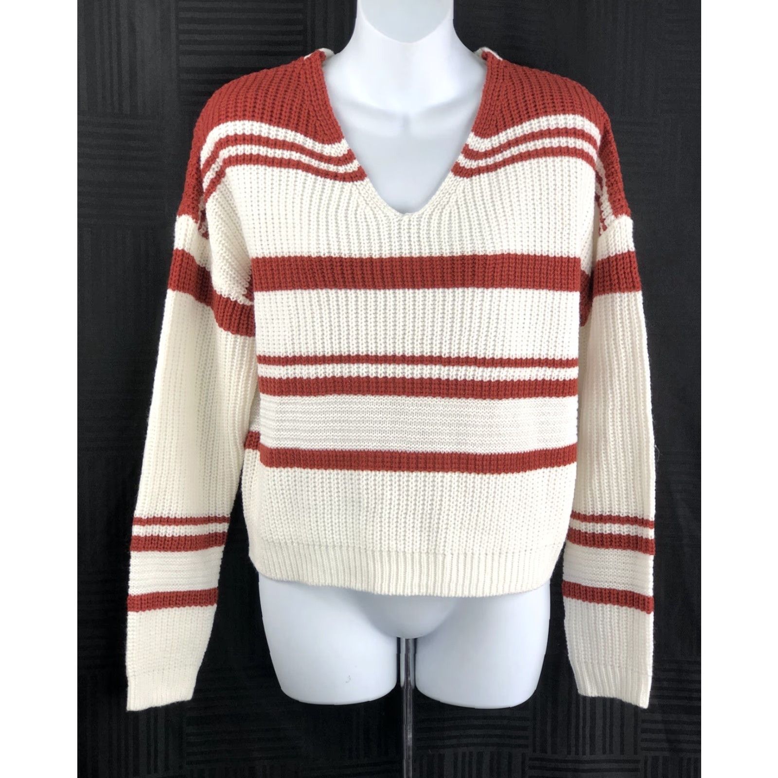 Vintage NWT Derek Heart Sweater L Ivory Brown V-Neck Criss Cross Laced Back Long Sleeve Shirt Women Size L / US 10 / IT 46 - 5 Thumbnail