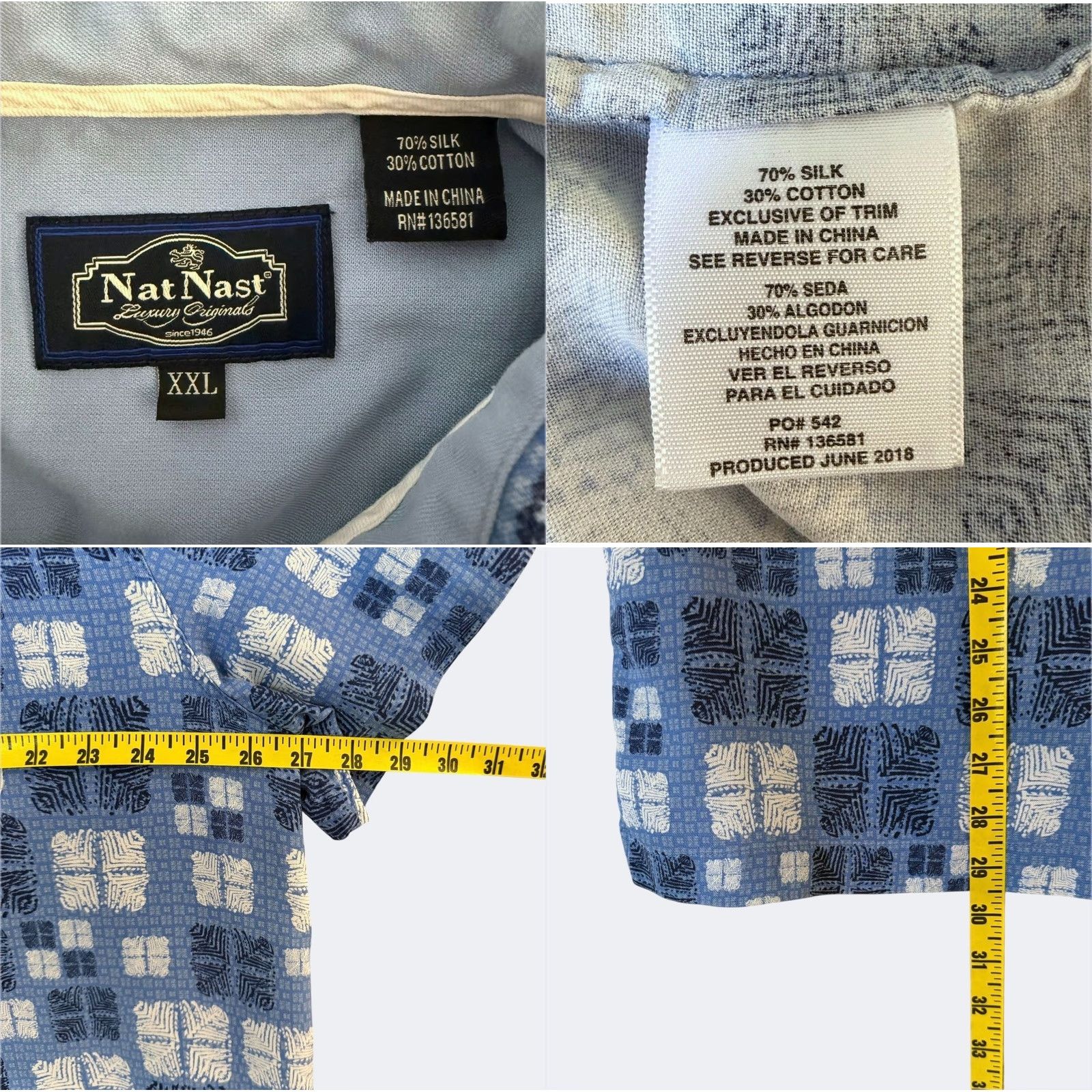 Nat Nast VINTAGE Nat Nast Luxury Originals Silk Button-Up Shirt Blue Hawaiian Geometric Shirt Mens XXL Geometric Beach Preppy Button-Up Size US XXL / EU 58 / 5 - 8 Thumbnail