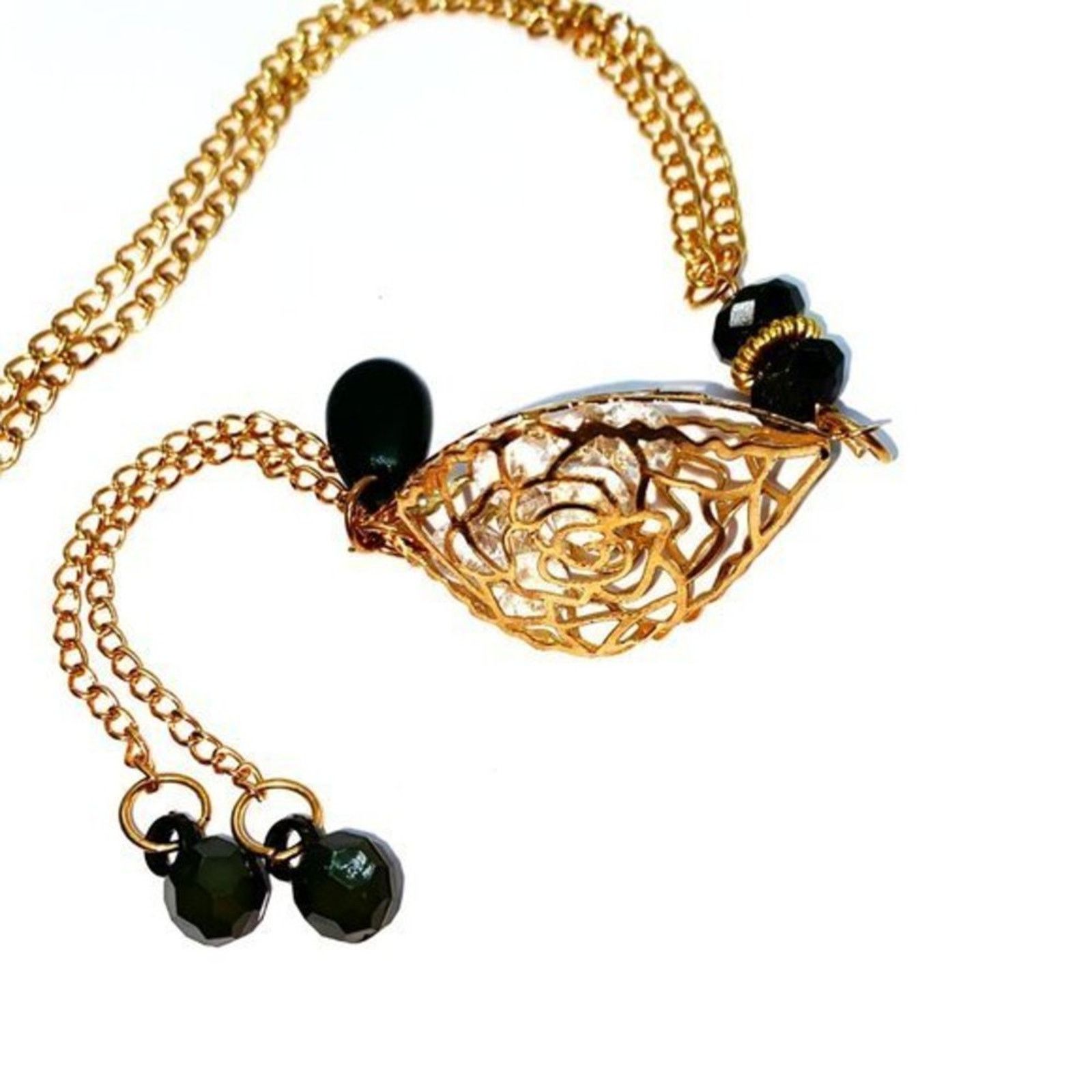 Handmade Gold-Tone Laser-Cut Rose 3D Pendant Bead Necklace Size ONE SIZE - 5 Thumbnail
