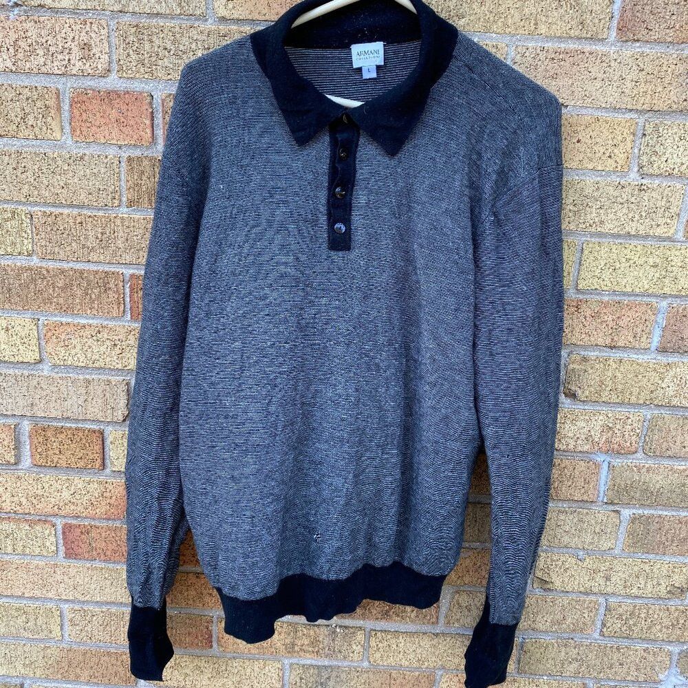Armani Vintage Armani Silk Blend Button Up Quarter Zip Sweater Lar Size US L / EU 52-54 / 3 - 1 Thumbnail