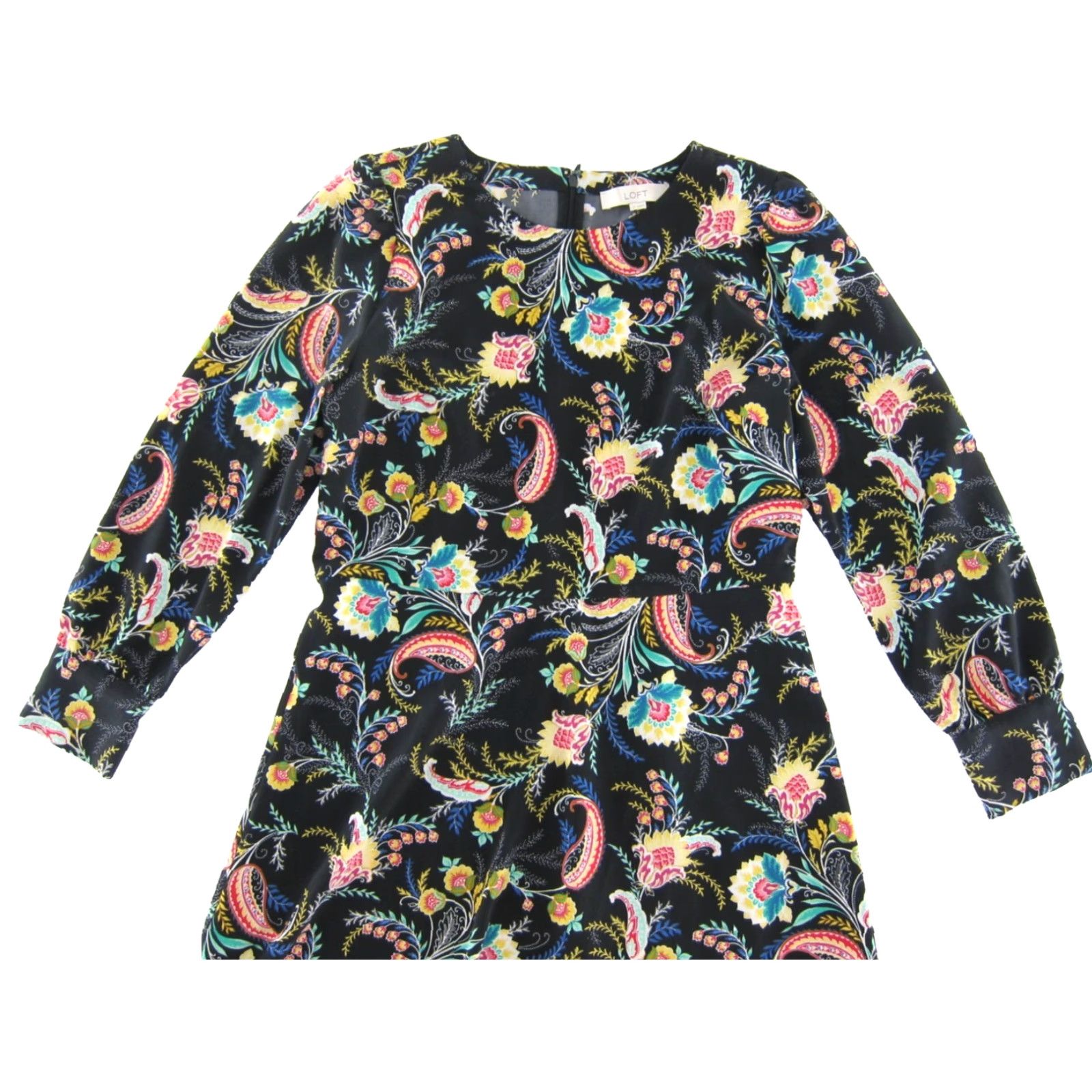 Loft Ann Taylor Loft Dress Long Sleeve Floral Paisley Black Green Yellow Pink 12 Size XL / US 12-14 / IT 48-50 - 4 Thumbnail