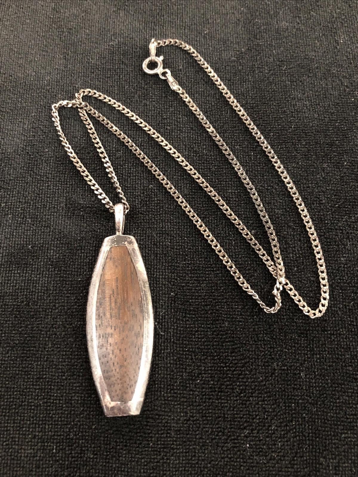 Other Vintage Silver Chain 18 Inch & Silver Pendant With Wood Size ONE SIZE - 3 Thumbnail
