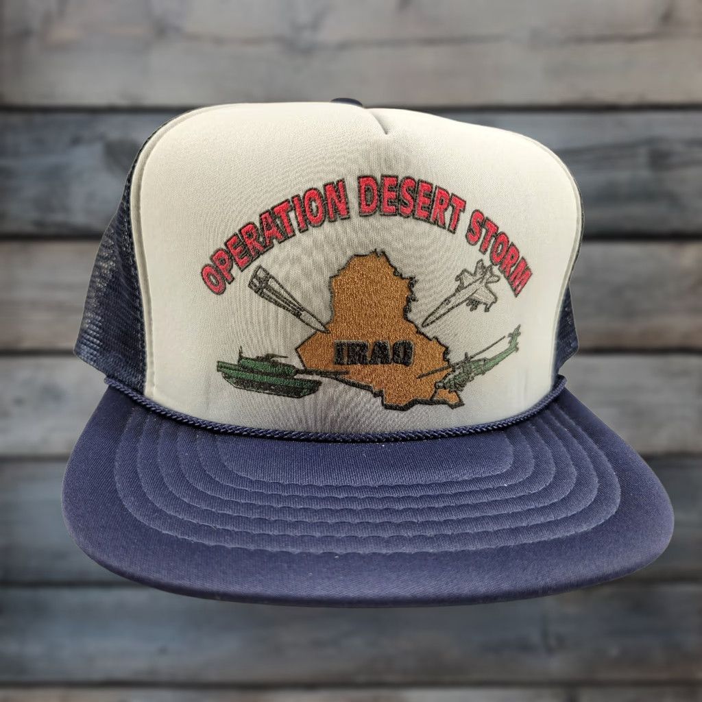 Vintage VINTAGE Operation Desert Storm Hat Snapback Blue Trucker Adjustable Men Blues Storm Hat Size ONE SIZE - 1 Thumbnail