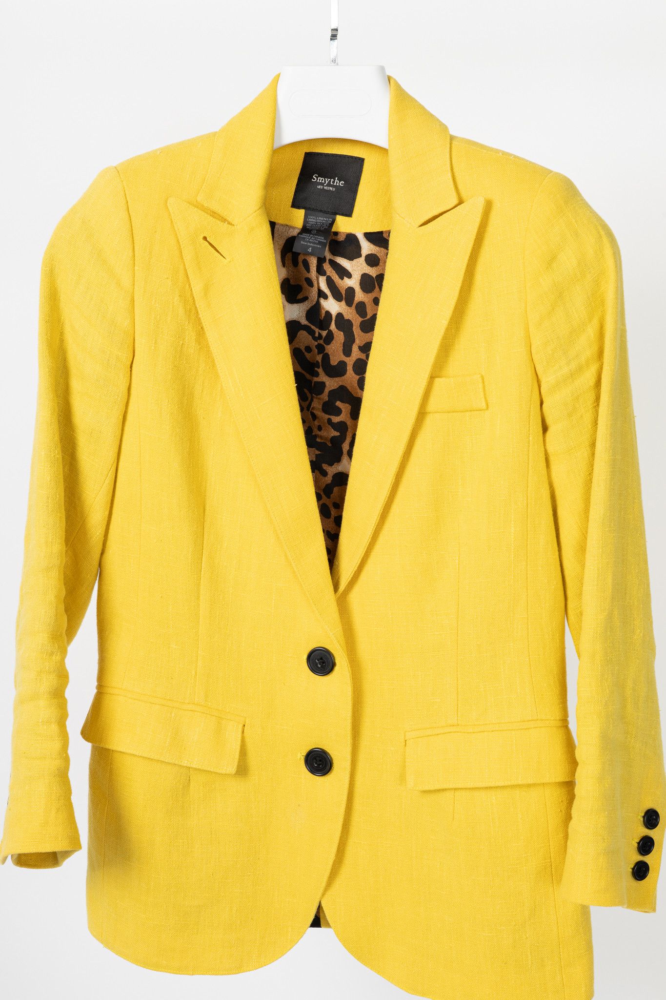SMYTHE Smythe Boy Linen Leopard-Lining Single-Breasted Blazer Size S / US 4 / IT 40 - 3 Thumbnail