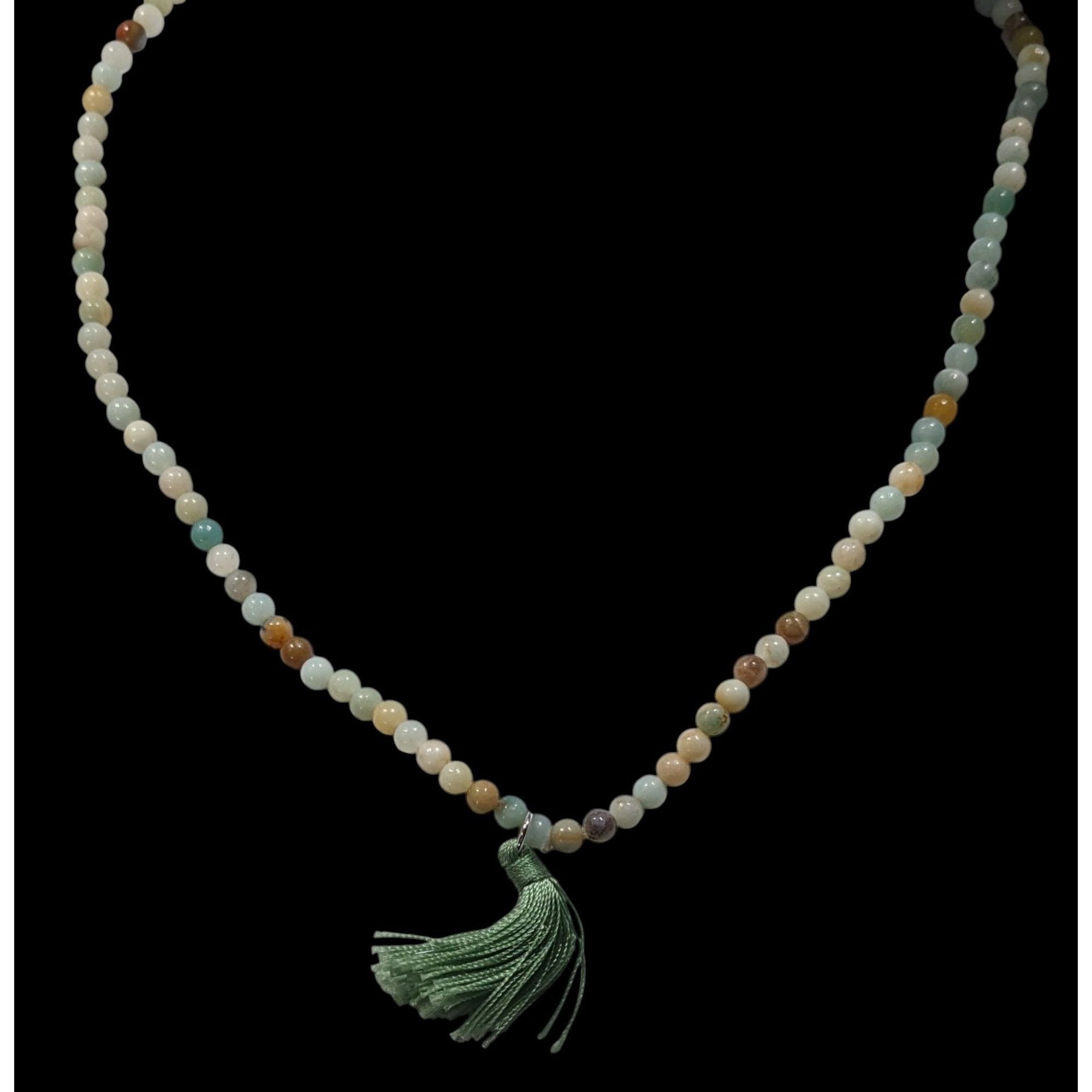 Other Earthy Amazonite Beaded Stretch Necklace With Thread Tassel Size ONE SIZE - 2 Thumbnail