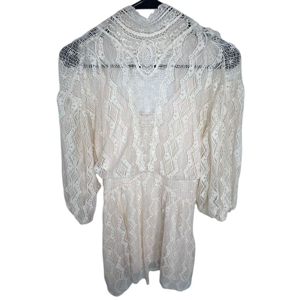 Free People Cream Half Sleeve Lace Mini Dress With Open Back