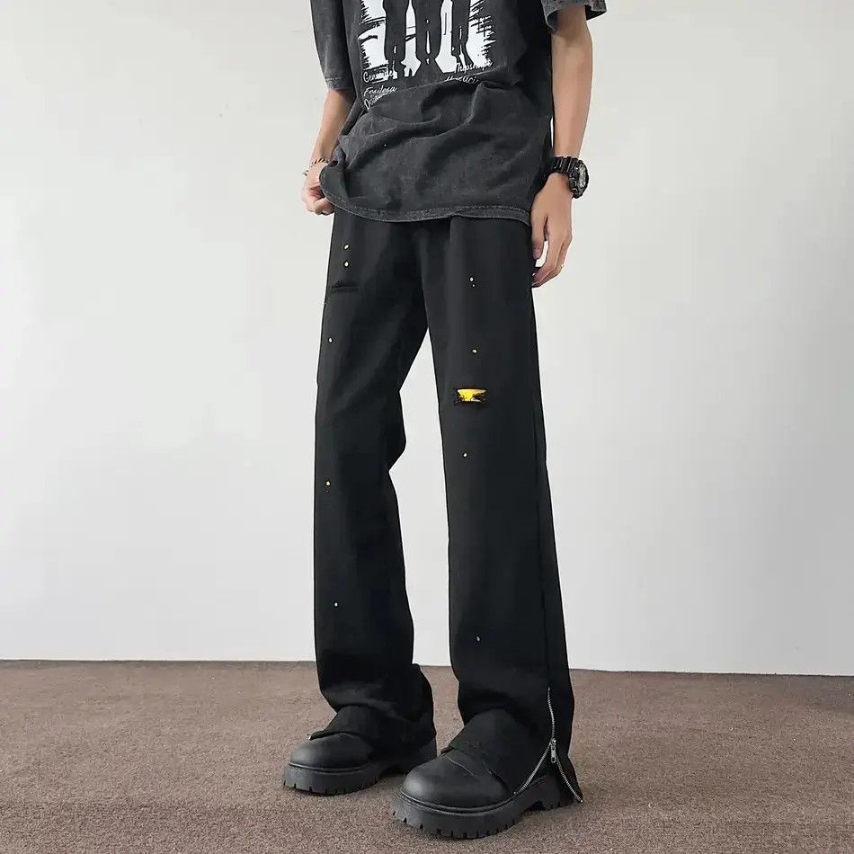 Japanese Brand Retro loose casual zipper ripped jeans Size US 32 / EU 48 - 1 Thumbnail
