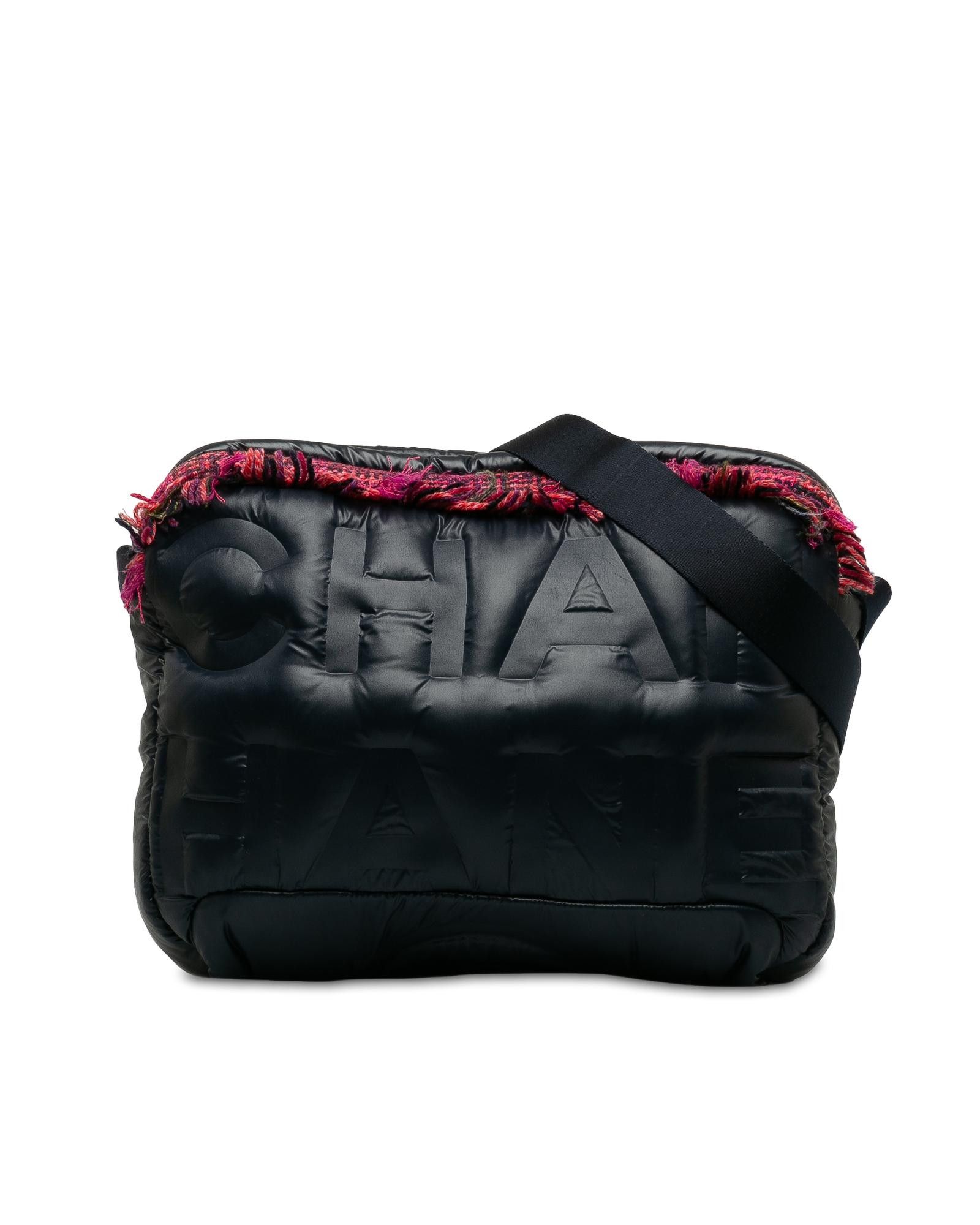 image of Chanel Embossed Nylon Crossbody Bag in Black, Women's