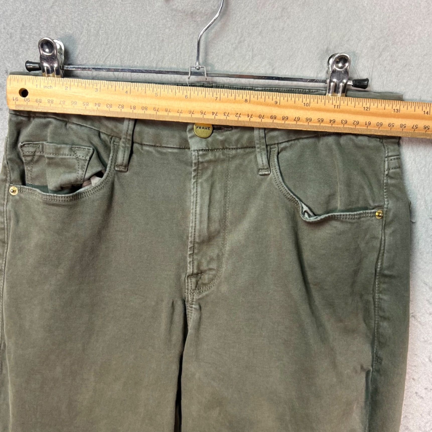Frame FRAME Womens Size 27 Le Crop Mini Boot Olive Green Denim Jeans Cropped 27 in Inseam 26 in 5-Pocket Stretch Cotton Blend Vintage: No Womens jeans frame Size 27" / US 4 / IT 40 - 6 Thumbnail