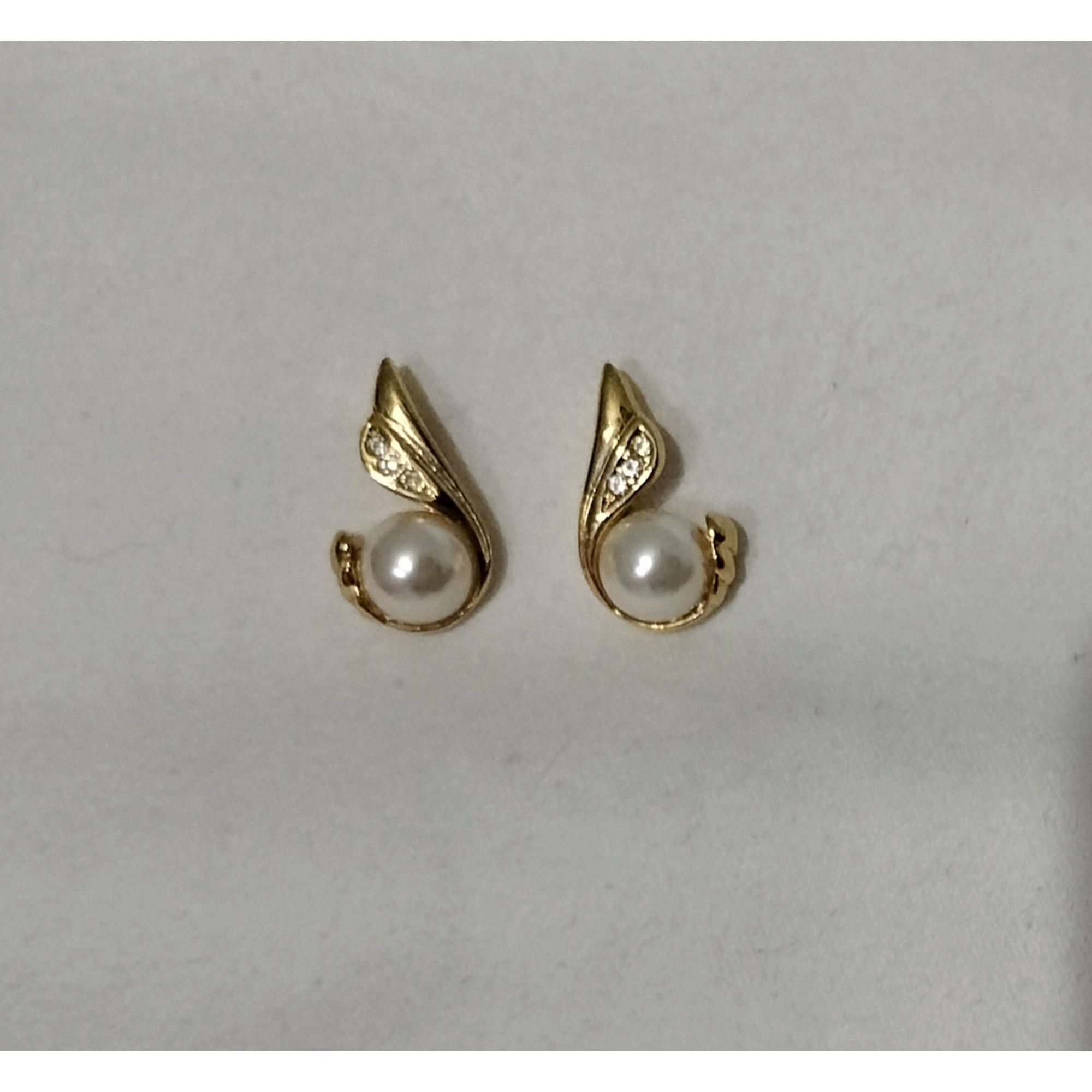 Other Gold Tone Swan Faux Pearl Stud Earrings Glass Rhinestones Je Size ONE SIZE - 16 Thumbnail