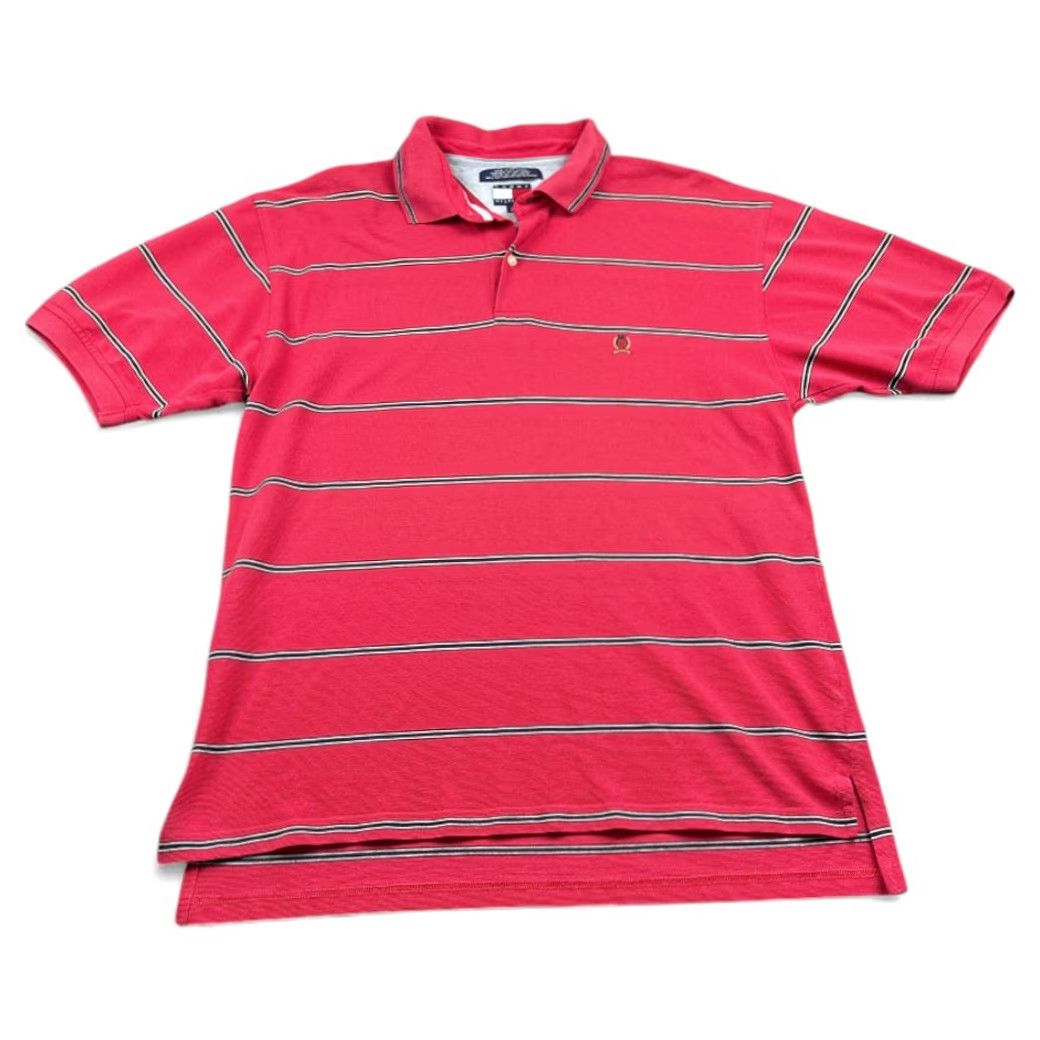 Tommy Hilfiger VINTAGE Tommy Hilfiger Polo Shirt Adult MEDIUM Pink Stripes 90s Crest Shirt Mens Size US M / EU 48-50 / 2 - 2 Thumbnail