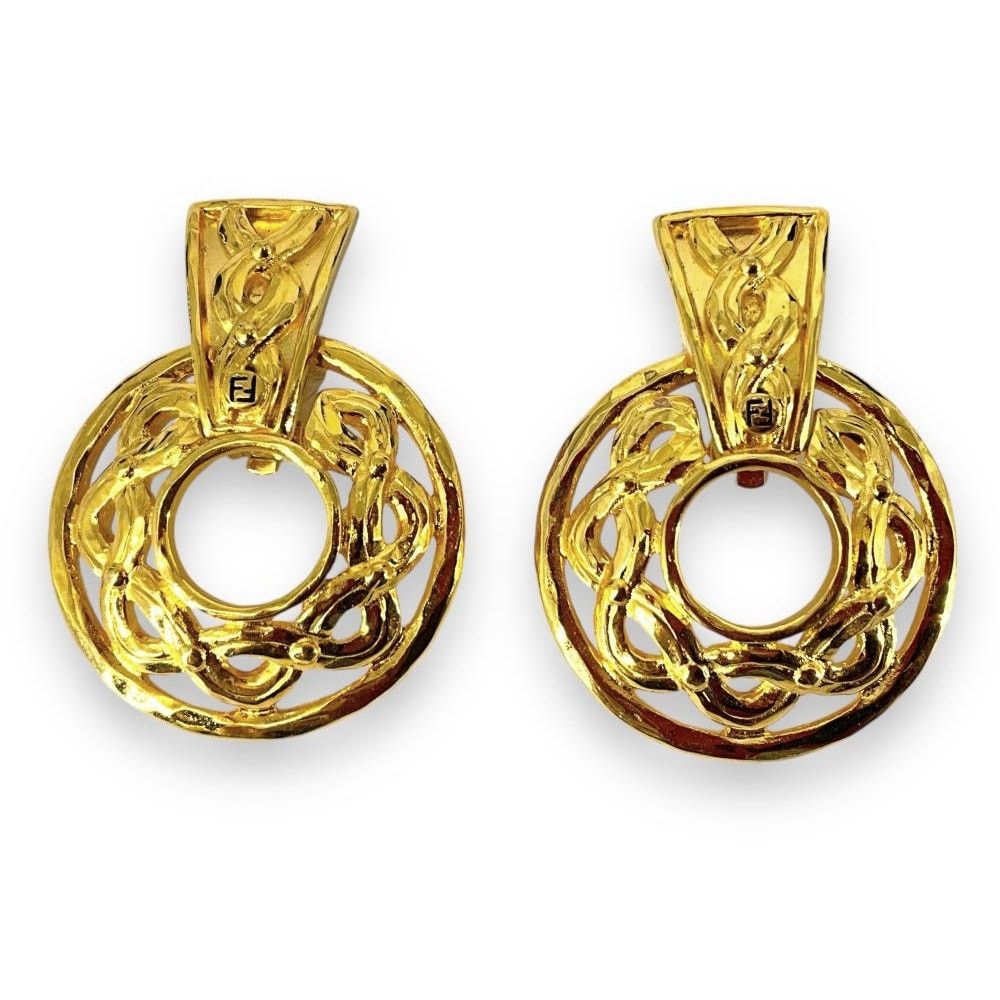 Fendi FENDI Gold-Plated Designer Runway Door Knocker Earrings Size ONE SIZE - 1 Thumbnail