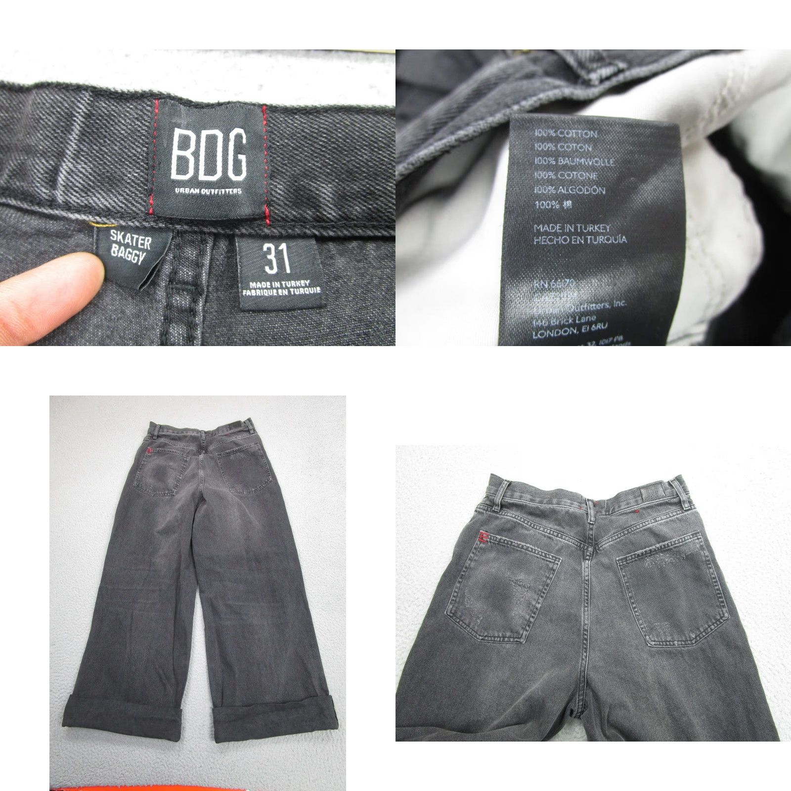 Bdg BDG Skater Baggy Jeans Womens 31x30 Black Wide-Leg Y2K 90s Grunge Skatewear Distressed Size 24" / US 00 / IT 34 - 9 Thumbnail