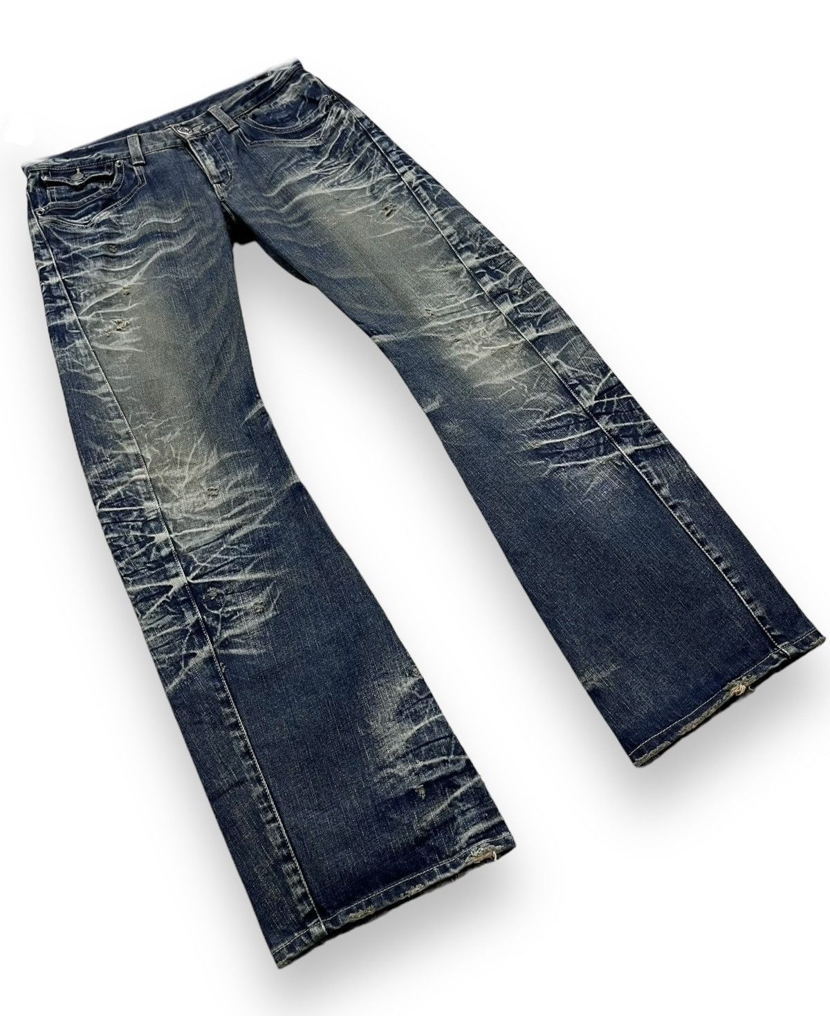 BIGI 🔥Vtg RATTLE TRAP Acid Mud Wash Distressed Punk Flare Denim Size US 31 - 3 Thumbnail