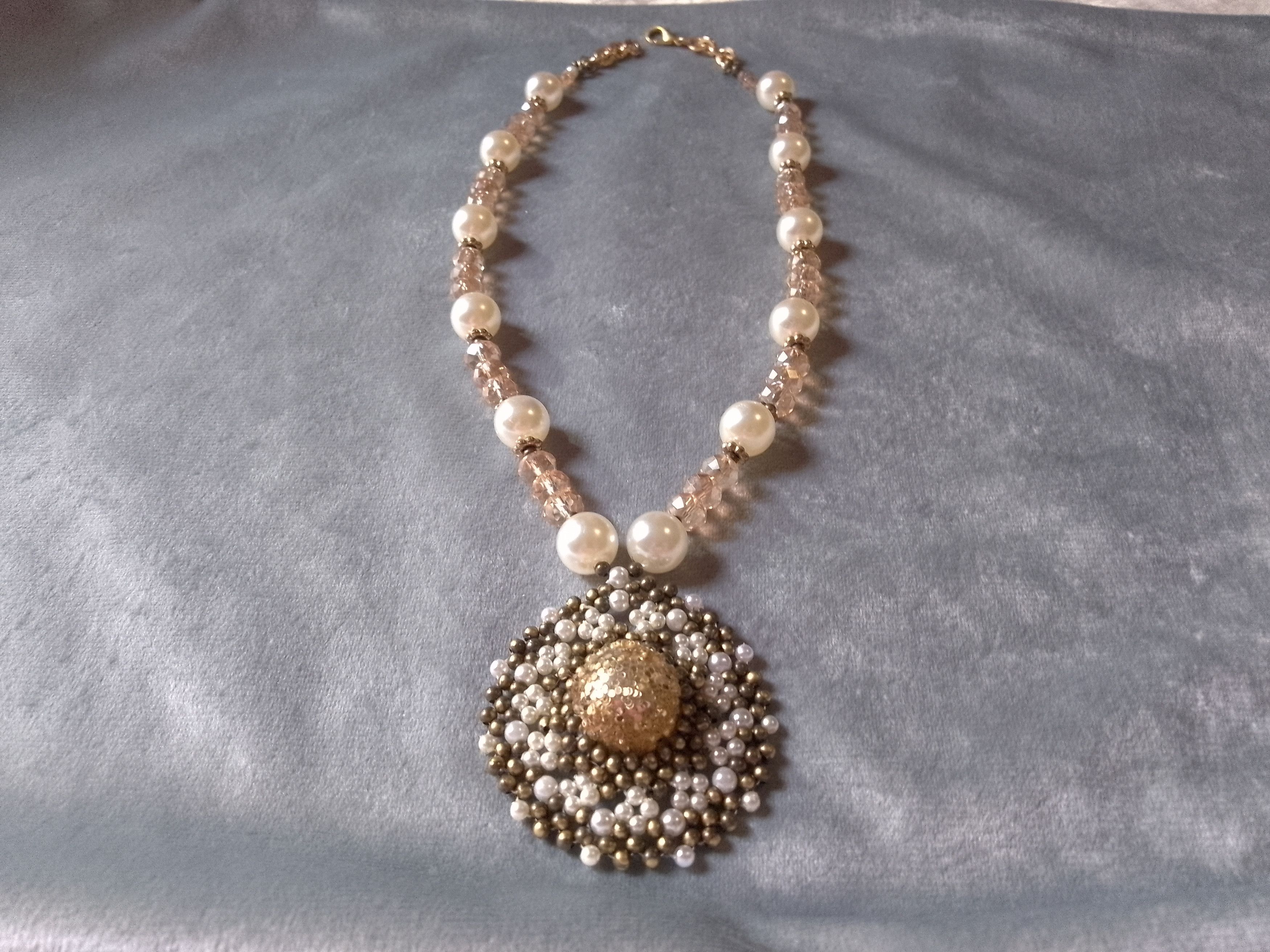 Handmade Necklace.Long Vintage style. Crystal Pearls beaded Pendant Size ONE SIZE - 1 Thumbnail