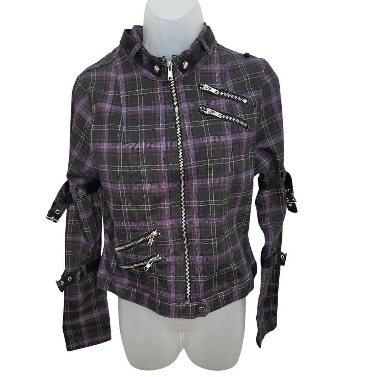 Killstar Killstar Purple Plaid Moto Jacket Women's M Gothic Grunge Size M / US 6-8 / IT 42-44 - 1 Thumbnail