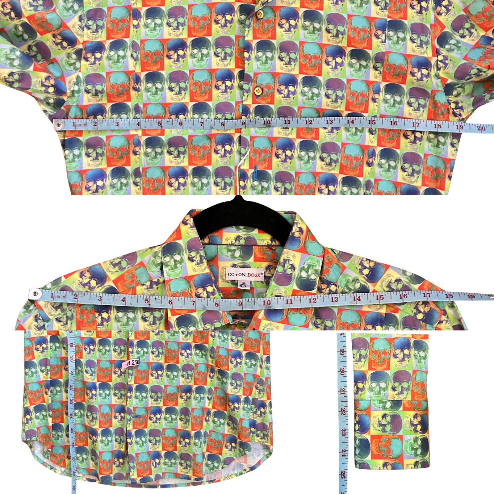 Other Coton Doux Pop Art Skull Button-Up Shirt – Size 39 / 15.5 Size US S / EU 44-46 / 1 - 7 Thumbnail