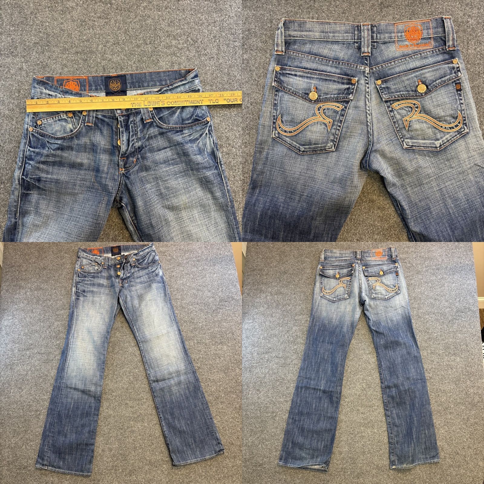 Vintage Rock and Republic Denim Jeans Size 32 Button Fly Medium Wash Flare Women Blue Size 24" / US 00 / IT 34 - 8 Thumbnail