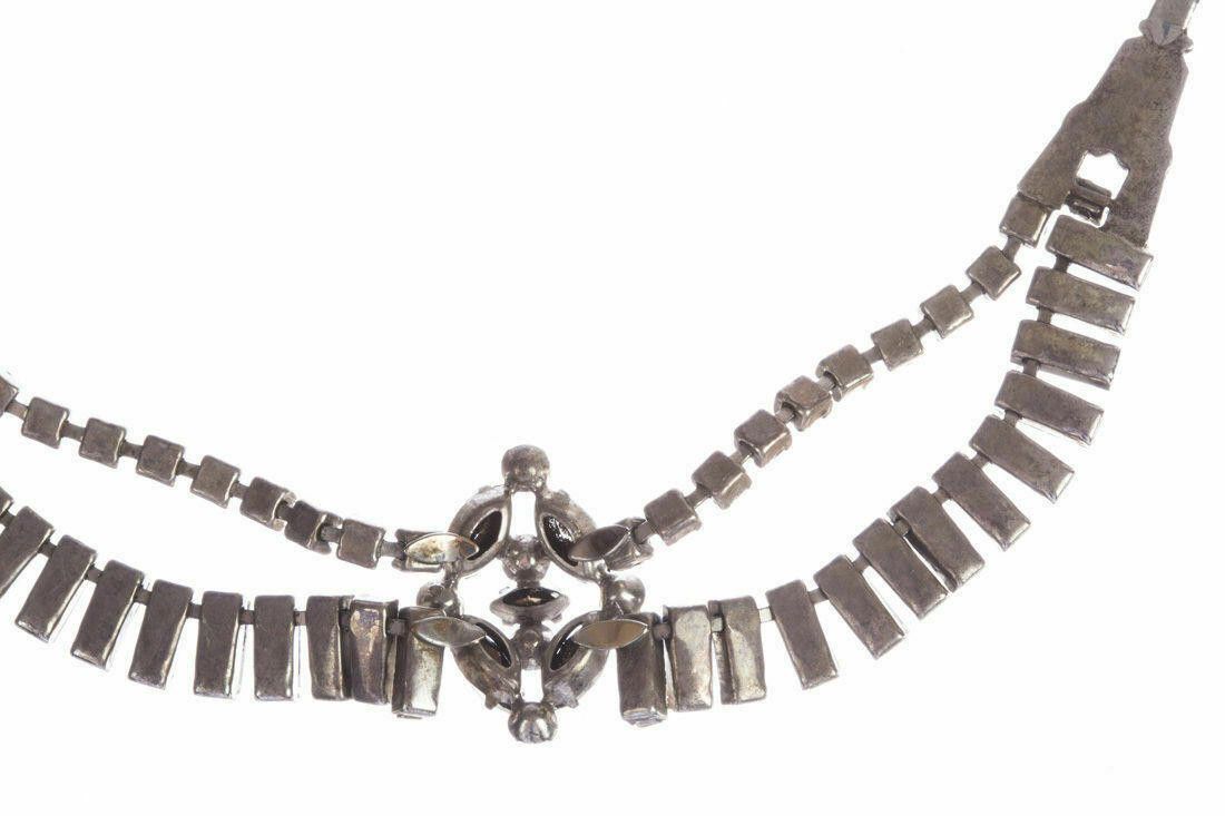 Designer Art Deco Phyllis Sterling Silver and Rhinestone Necklace Size ONE SIZE - 6 Thumbnail