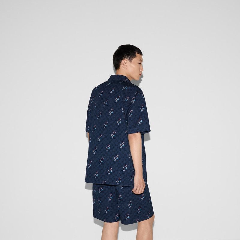 Gucci o1loc1c0226 794907 Printed Cotton Ripstop Shirt in Blue Size US S / EU 44-46 / 1 - 4 Thumbnail