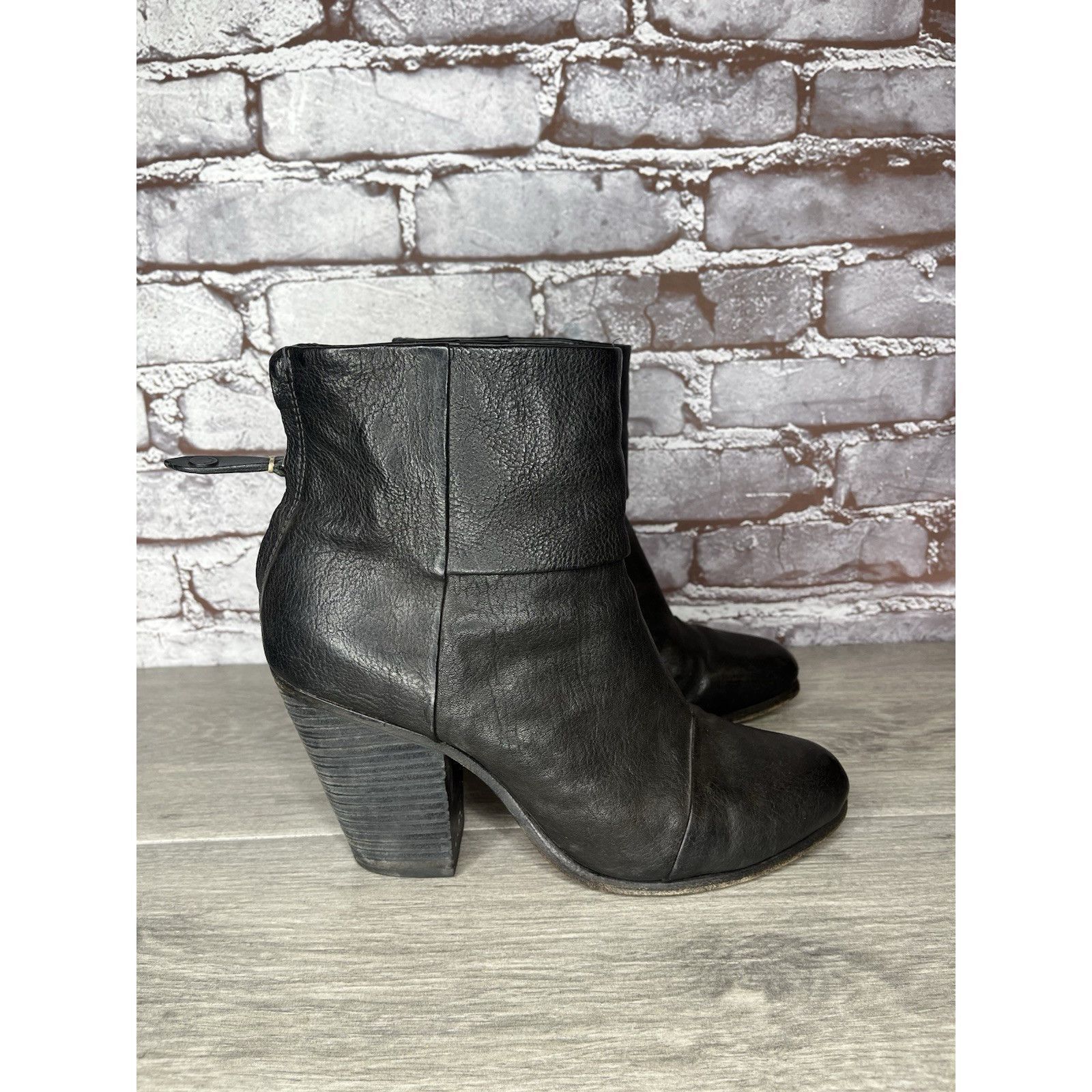 Rag & Bone Rag Bone Newbury Black Leather Stacked Heel Ankle Booties Wo Size US 8 / IT 38 - 3 Thumbnail