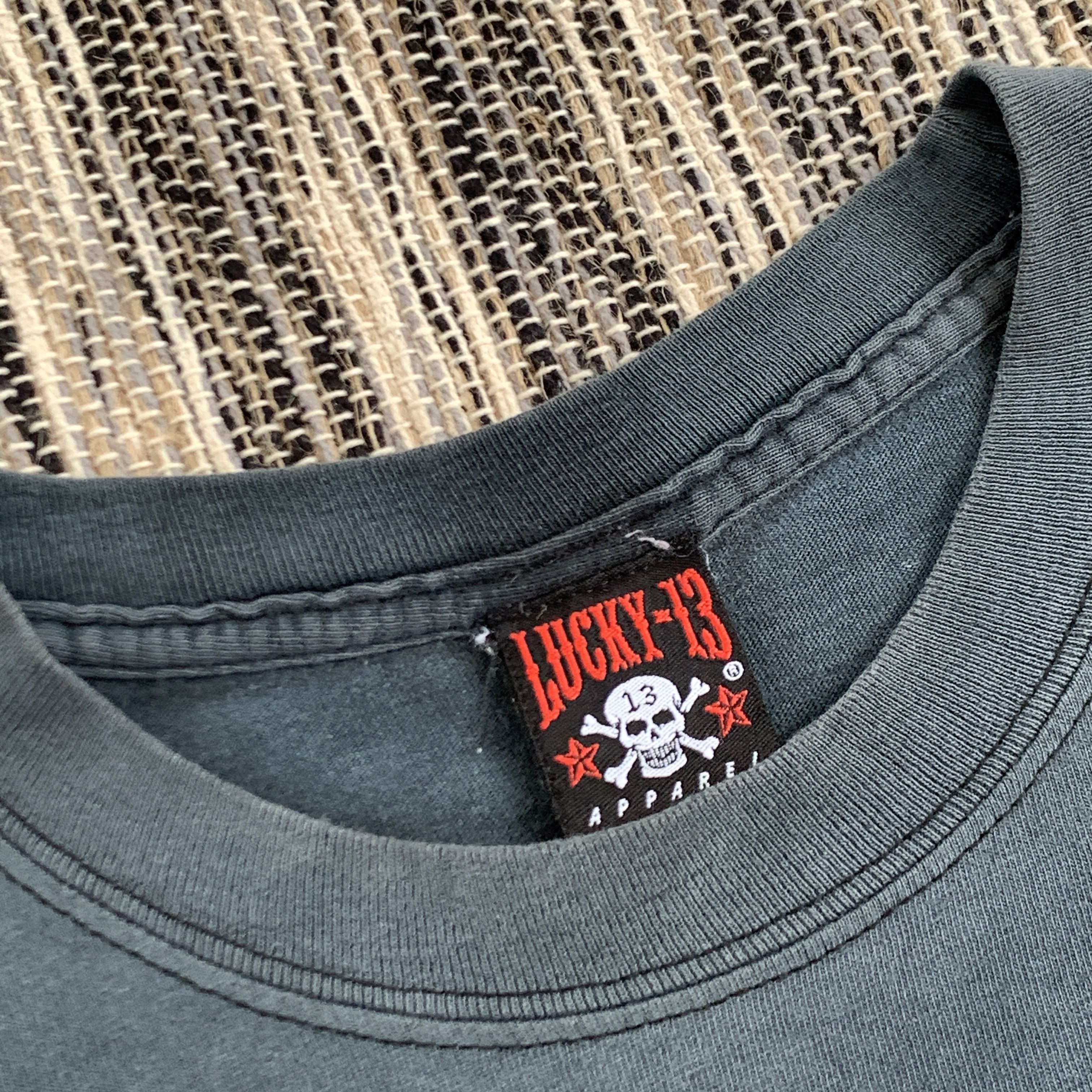 Lucky Brand Vintage 18+ Lucky 13 Tits Girl Grey Faded Graphic Tee Shirt Size US L / EU 52-54 / 3 - 9 Thumbnail