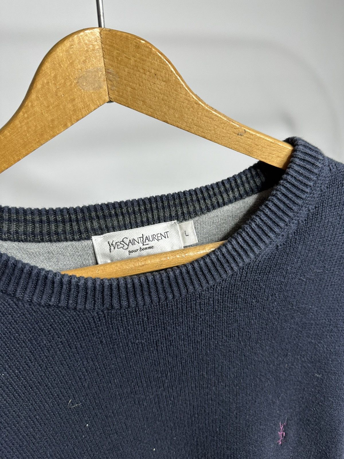 Vintage × Yves Saint Laurent Blue YSL Sweater Knit Saint Lauren Jacket Size US L / EU 52-54 / 3 - 3 Thumbnail